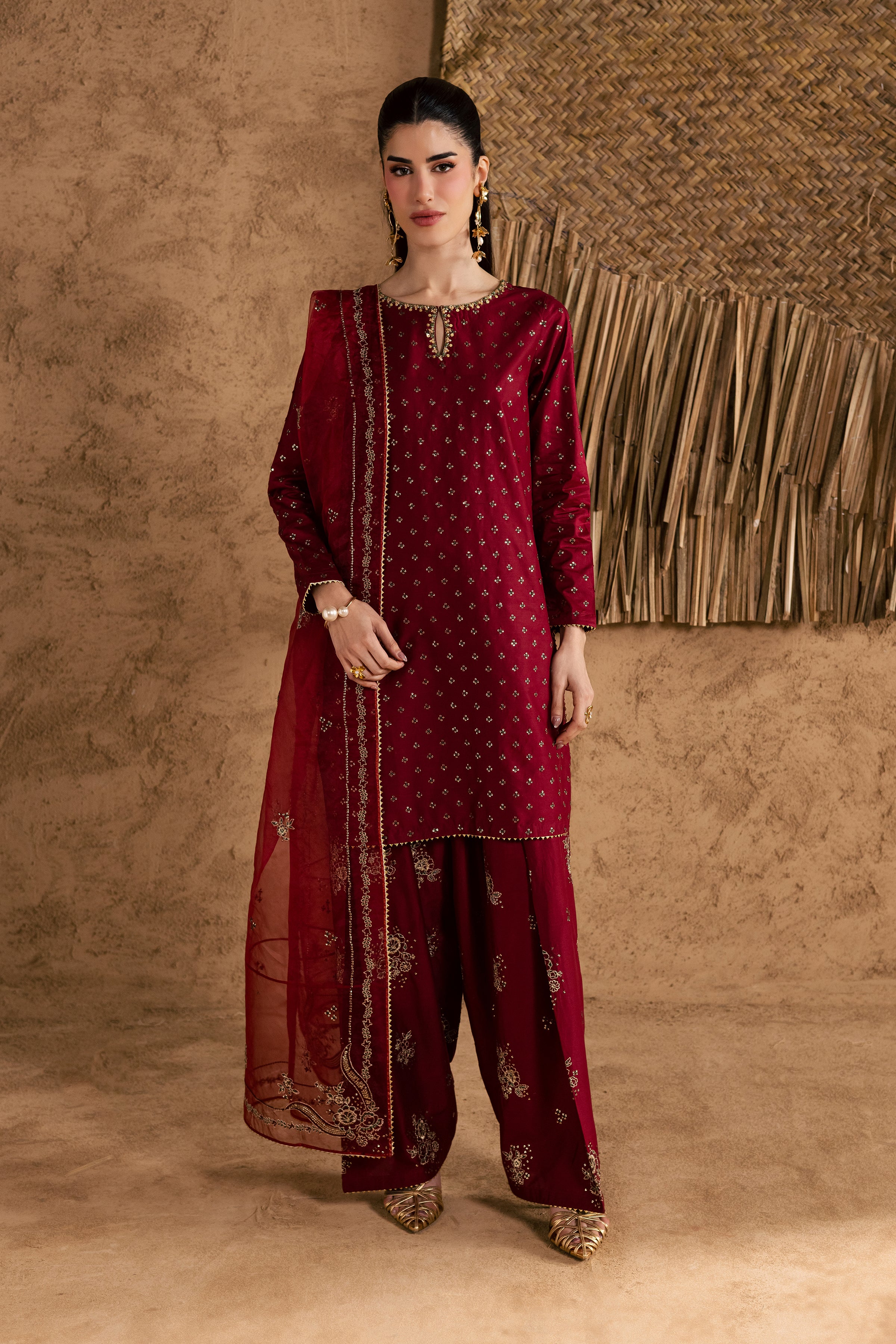 Red Monaco 3Pc - Festive Eid Pret BATIKEID2026 BATIK XS / Burgundy / Giza-S / Burgundy / Giza-M / Burgundy / Giza-L / Burgundy / Giza-XL / Burgundy / Giza