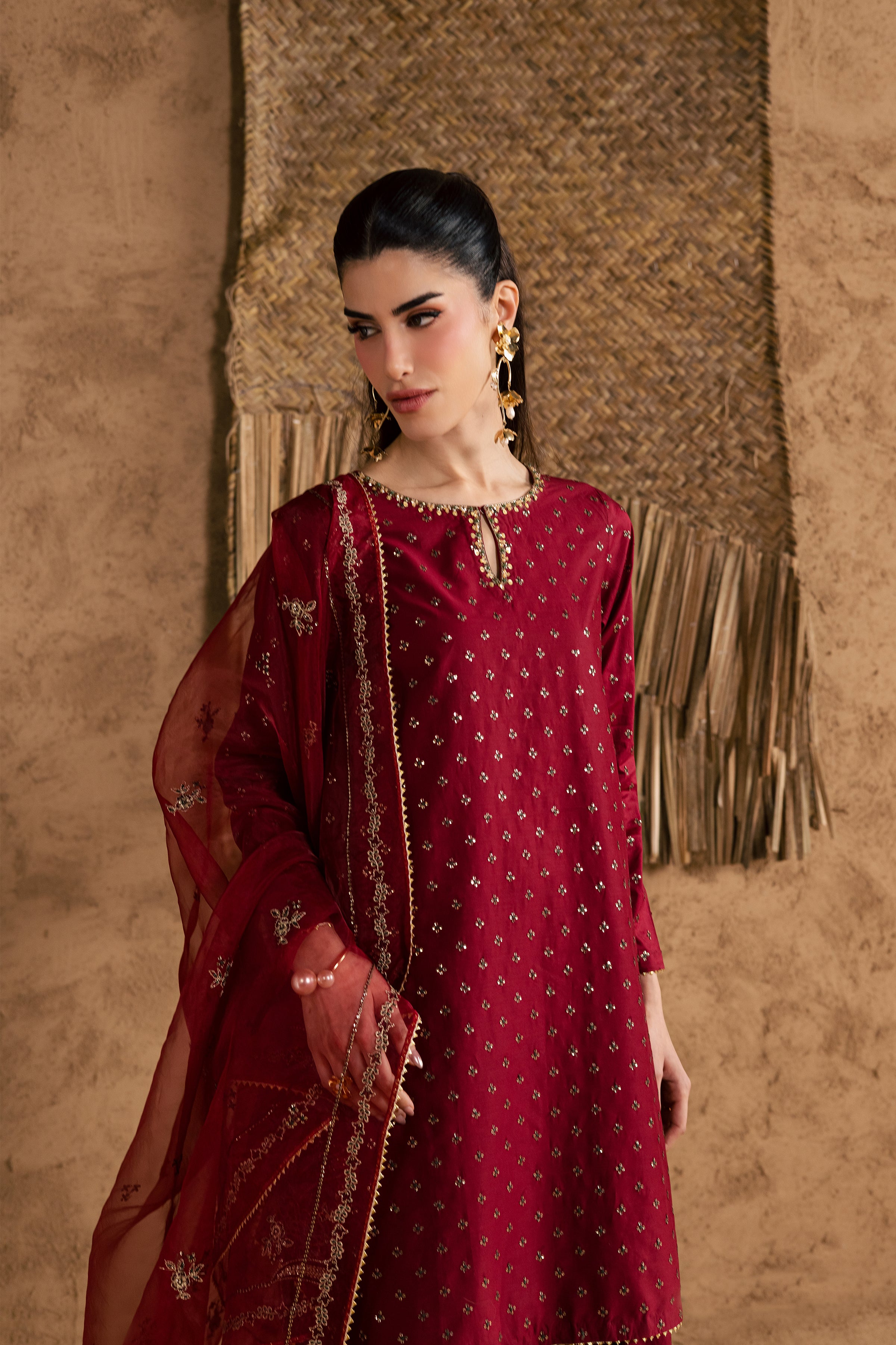 Red Monaco 3Pc - Festive Eid Pret BATIKEID2026 BATIK XS / Burgundy / Giza-S / Burgundy / Giza-M / Burgundy / Giza-L / Burgundy / Giza-XL / Burgundy / Giza