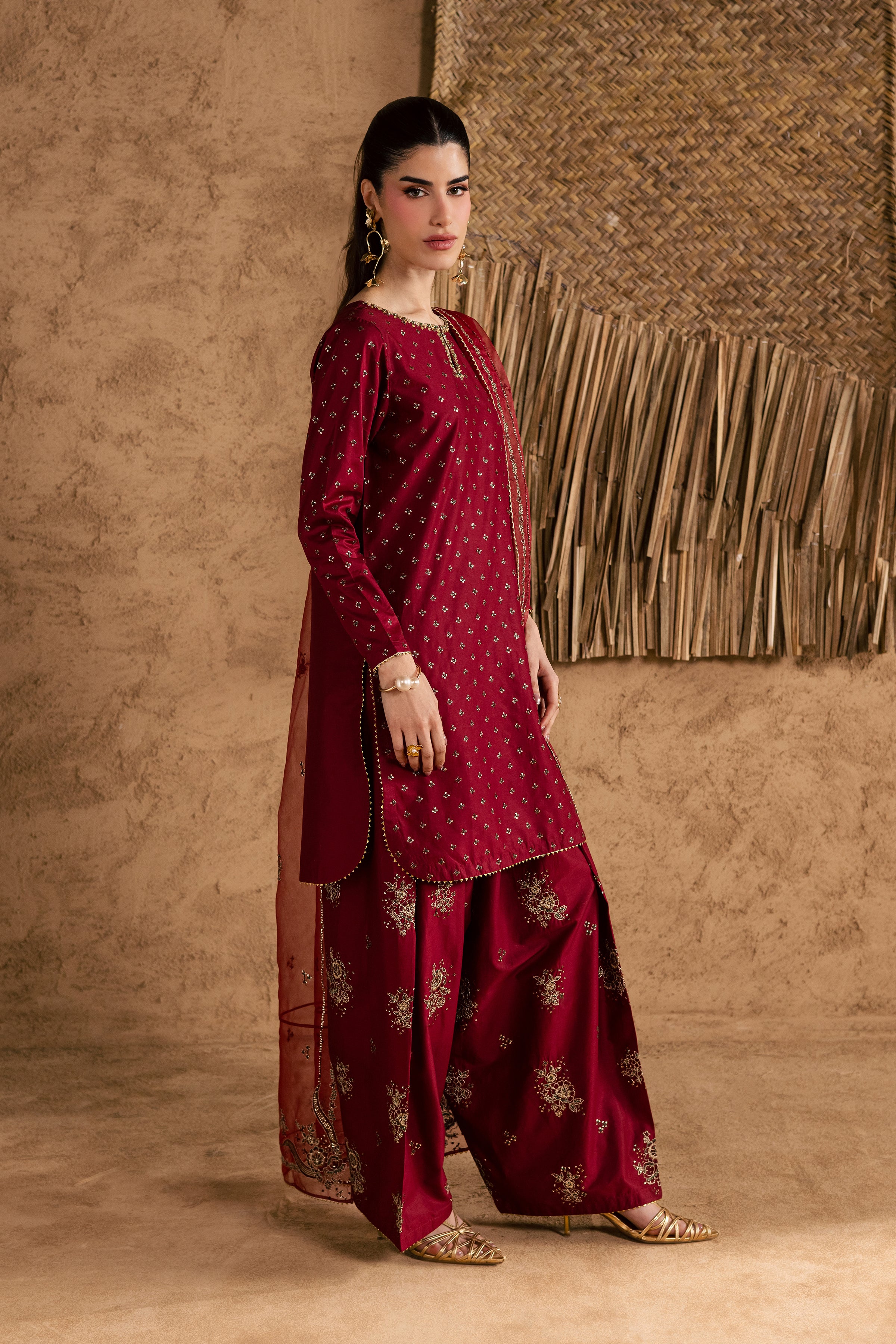 Red Monaco 3Pc - Festive Eid Pret BATIKEID2026 BATIK XS / Burgundy / Giza-S / Burgundy / Giza-M / Burgundy / Giza-L / Burgundy / Giza-XL / Burgundy / Giza