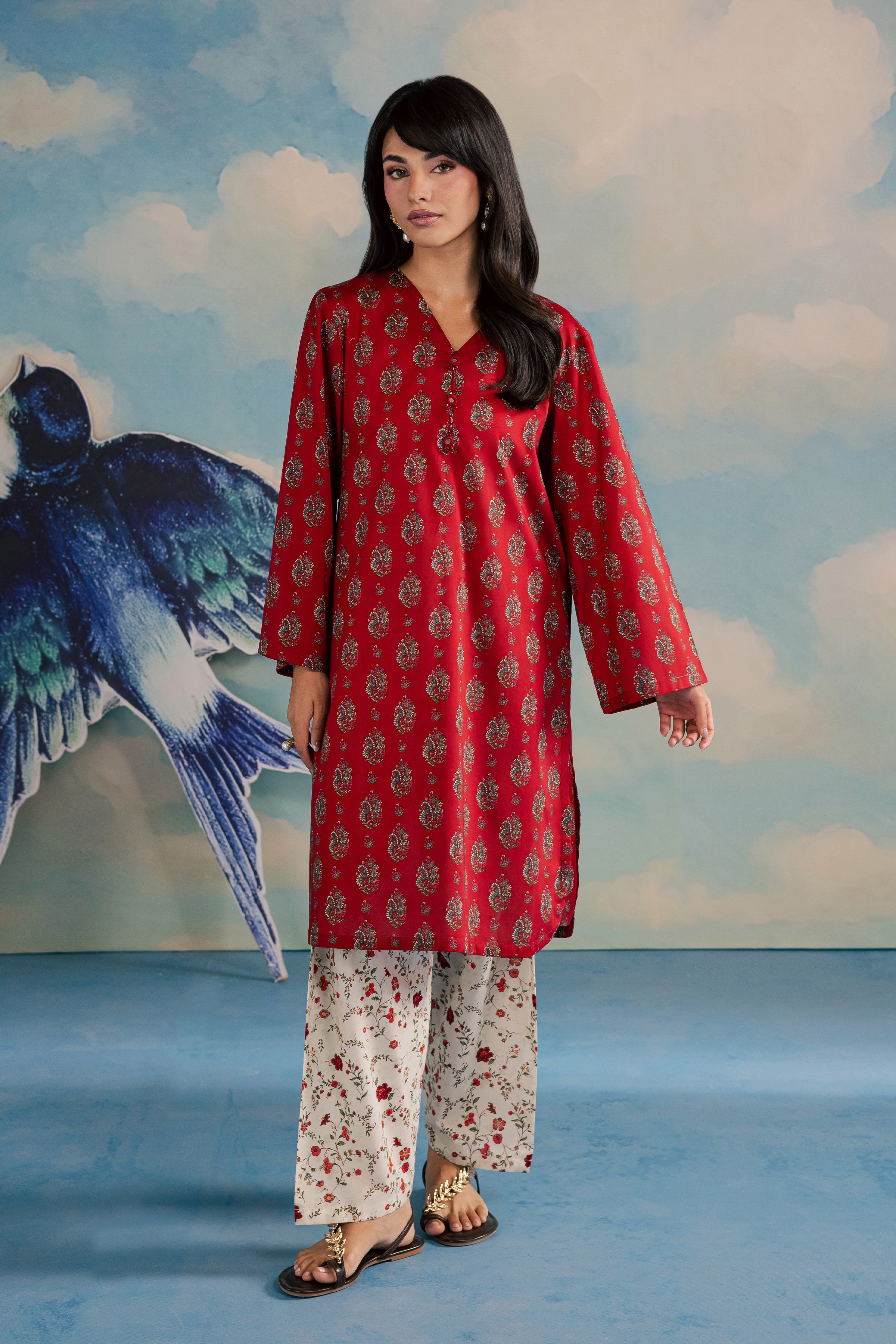 Red Naina 2Pc - Printed Lawn Dress BATIKSS26 BATIK XS / Red / Lawn-S / Red / Lawn-M / Red / Lawn-L / Red / Lawn-XL / Red / Lawn