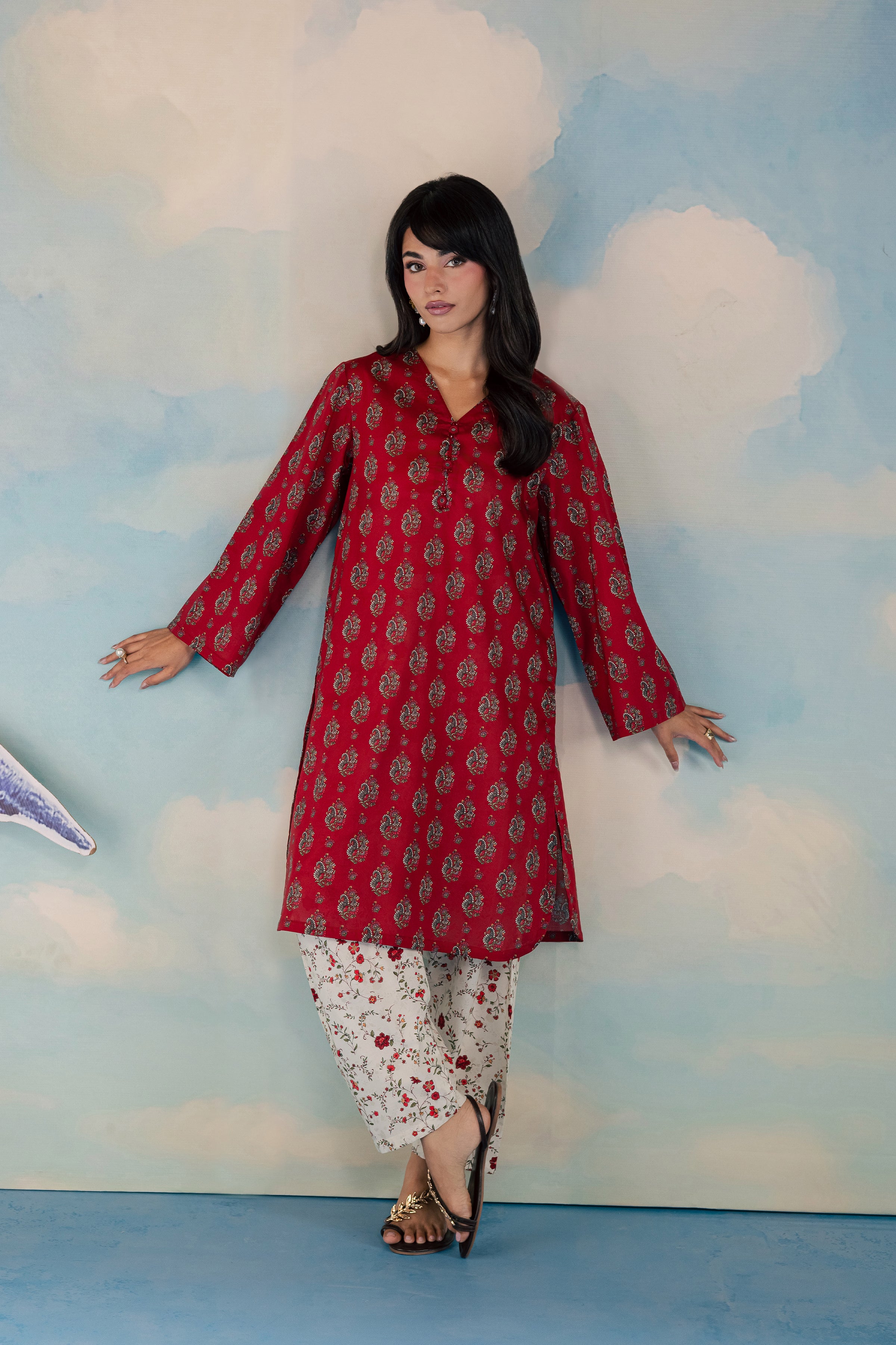 Red Naina 2Pc - Printed Lawn Dress BATIKSS26 BATIK XS / Red / Lawn-S / Red / Lawn-M / Red / Lawn-L / Red / Lawn-XL / Red / Lawn