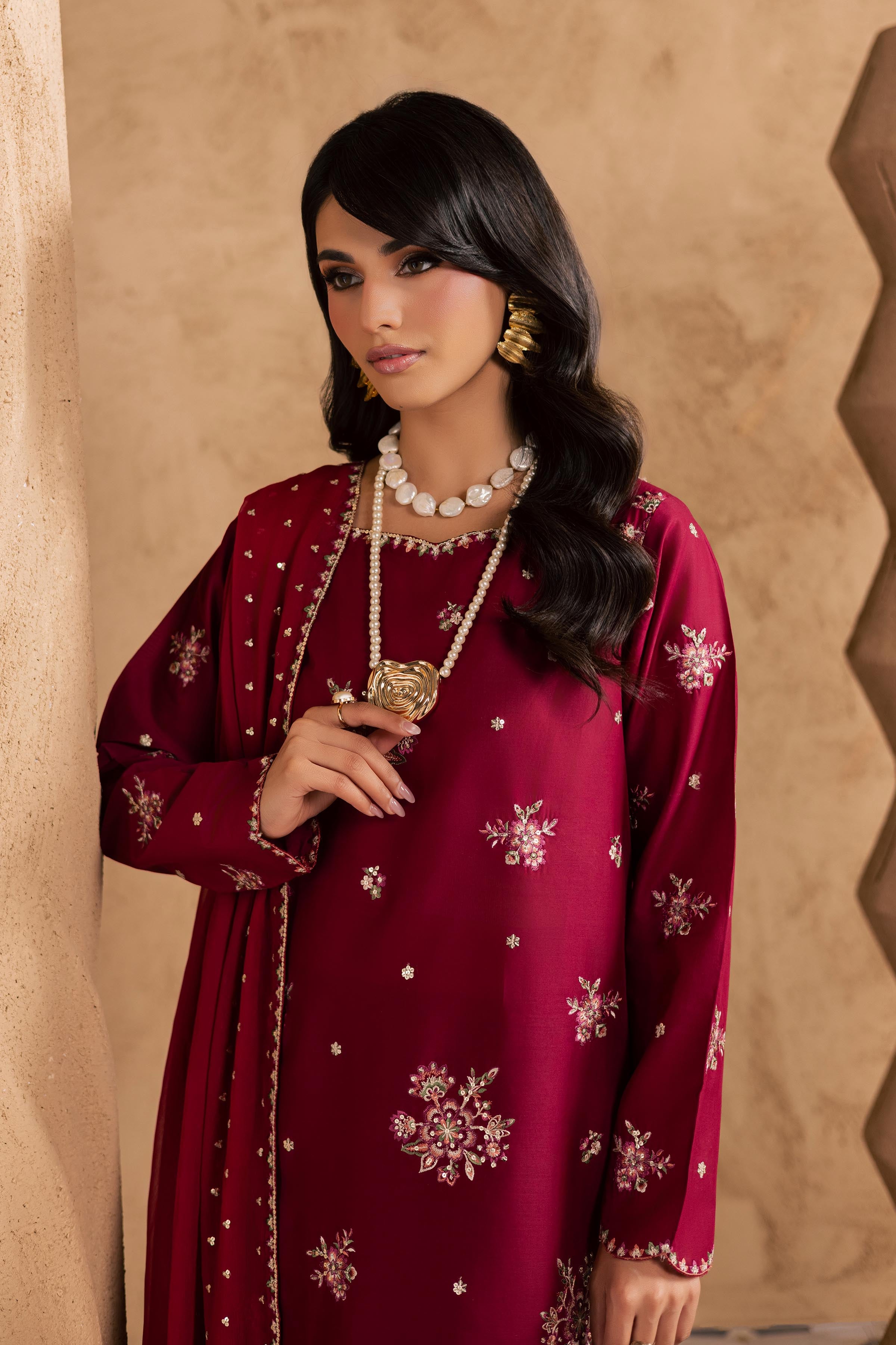 Red Queen 3Pc - Embroidered Festive Pret BATIKSS26 BATIK XS / Beet Red / Pima Lawn-S / Beet Red / Pima Lawn-M / Beet Red / Pima Lawn-L / Beet Red / Pima Lawn-XL / Beet Red / Pima Lawn