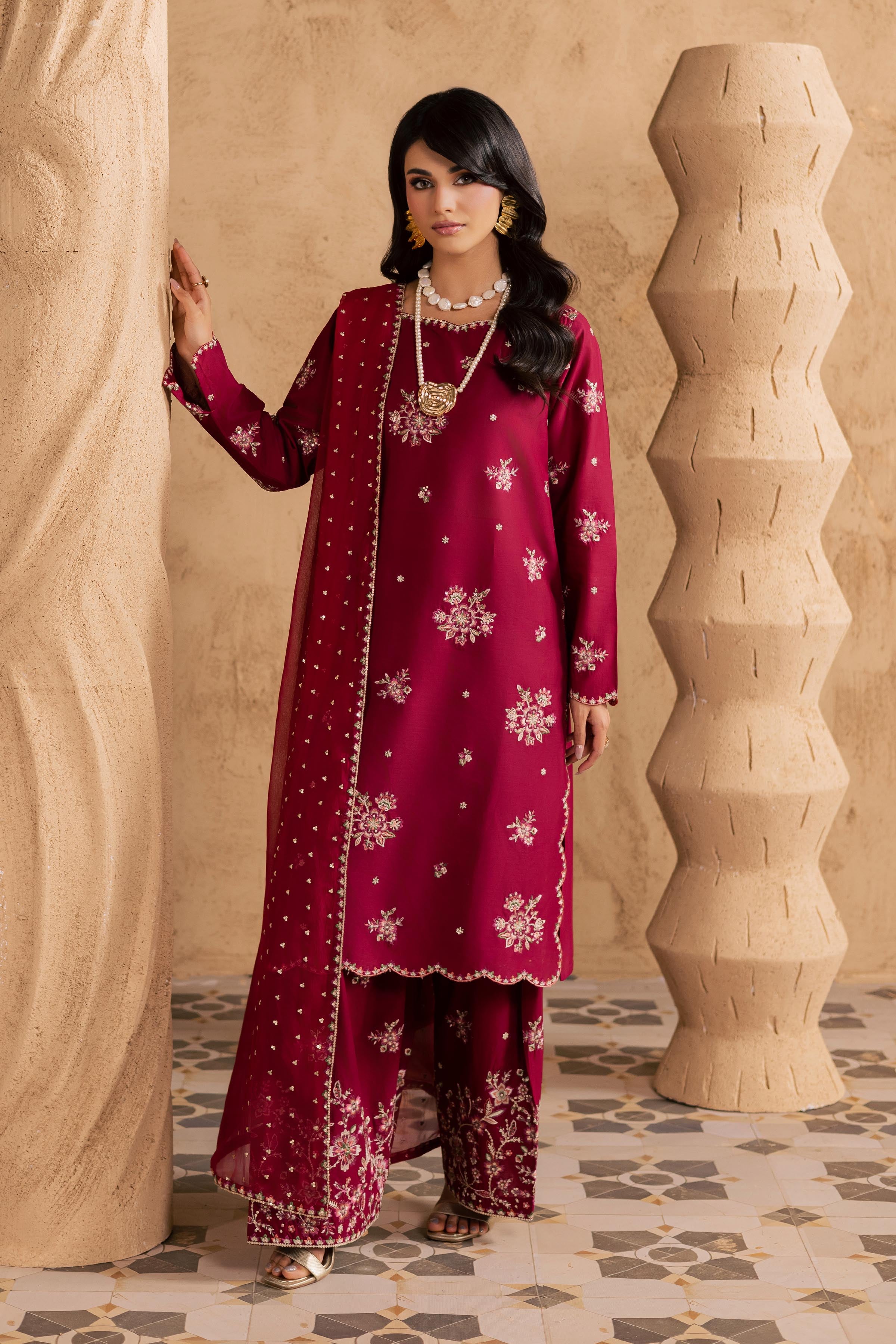 Red Queen 3Pc - Embroidered Festive Pret BATIKSS26 BATIK XS / Beet Red / Pima Lawn-S / Beet Red / Pima Lawn-M / Beet Red / Pima Lawn-L / Beet Red / Pima Lawn-XL / Beet Red / Pima Lawn