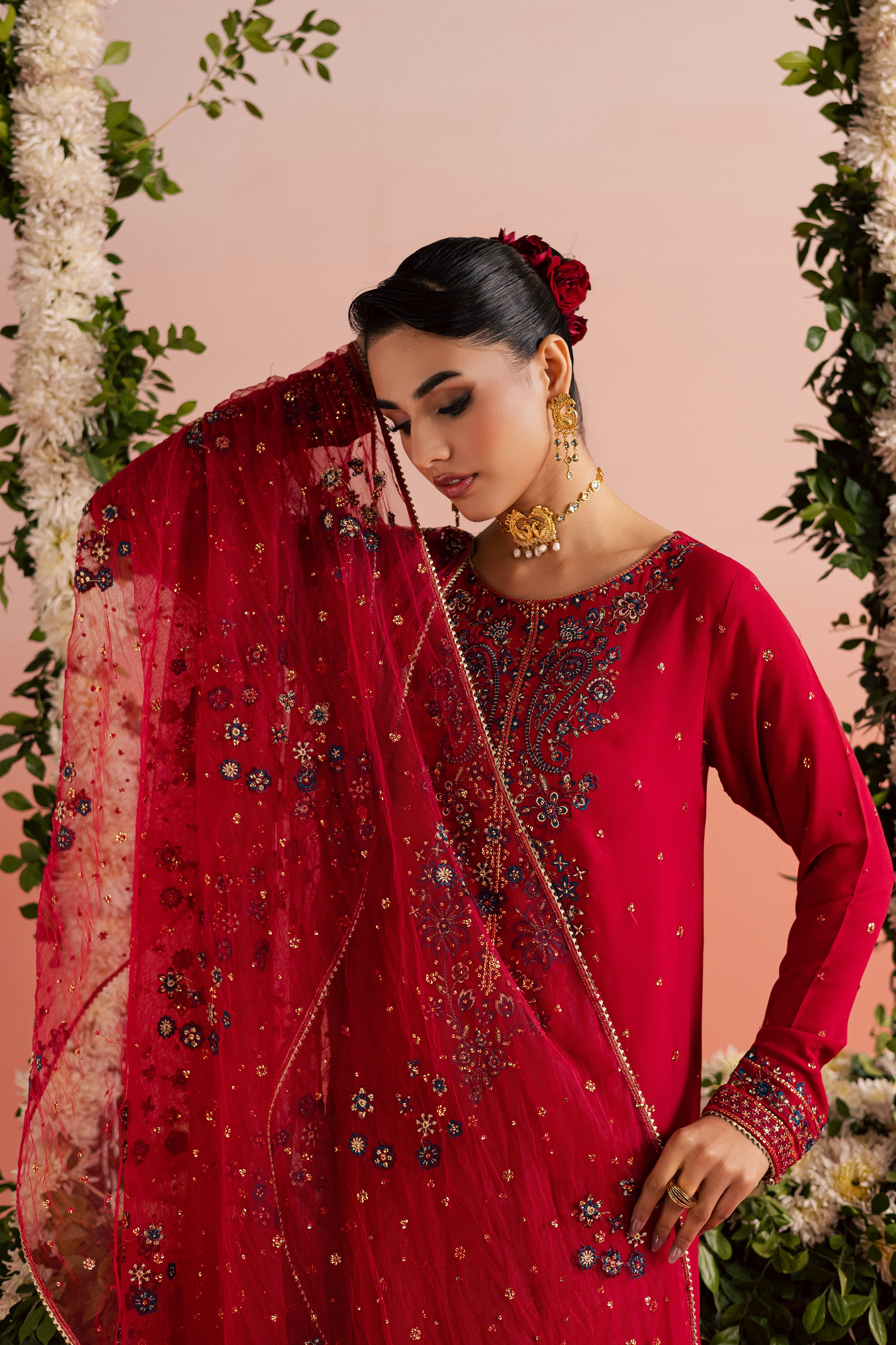 Red Sona 3Pc - Festive Luxe Pret BATIKEID2026 BATIK S / Red / Georgette-M / Red / Georgette-L / Red / Georgette