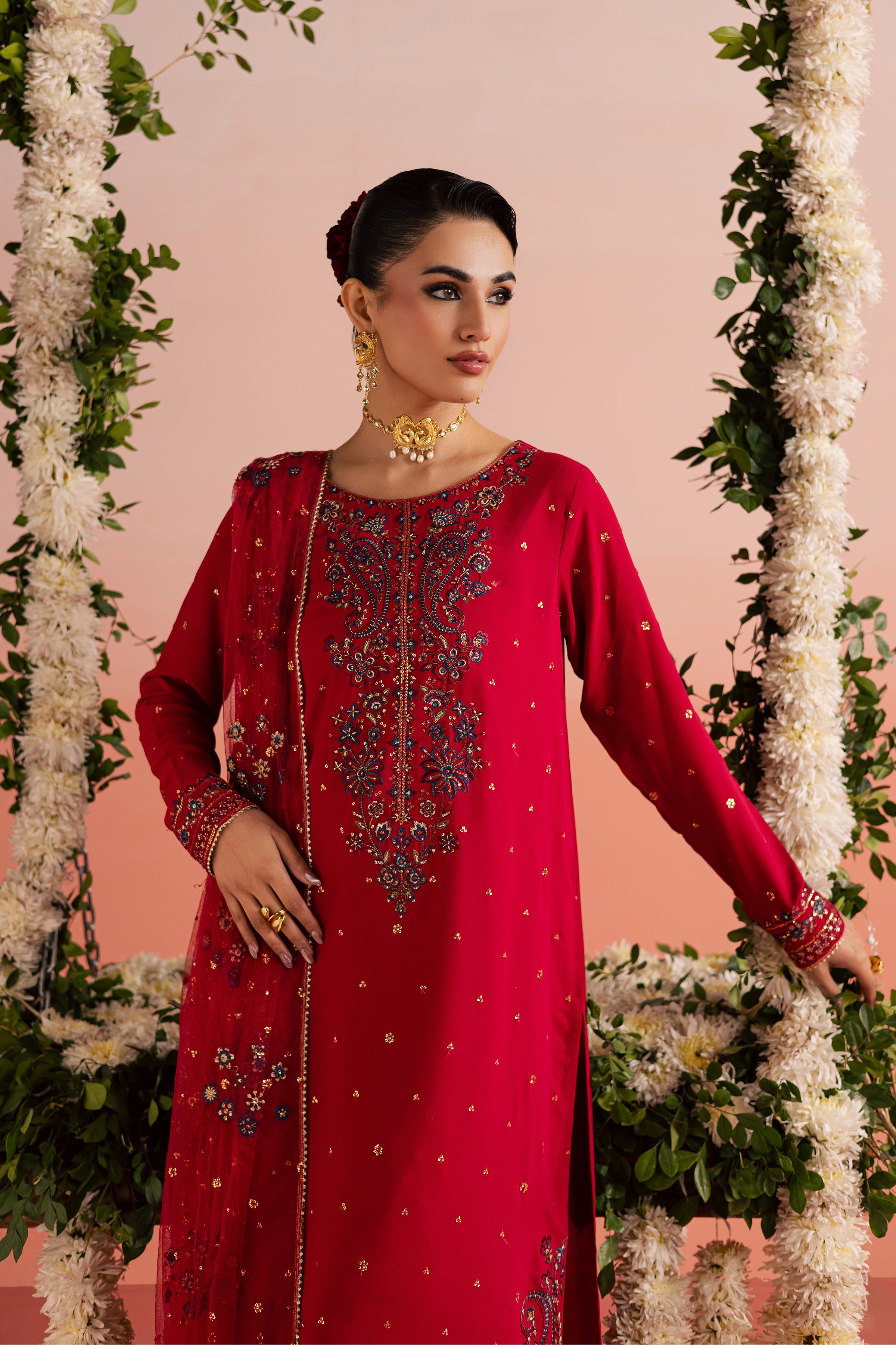 Red Sona 3Pc - Festive Luxe Pret BATIKEID2026 BATIK S / Red / Georgette-M / Red / Georgette-L / Red / Georgette