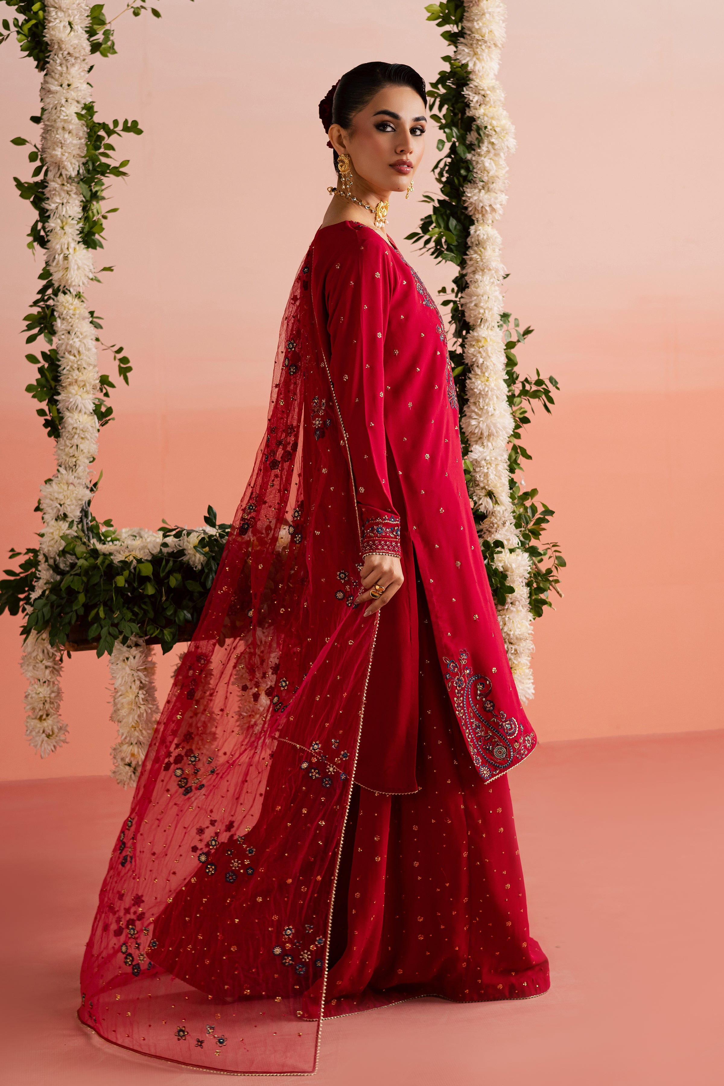Red Sona 3Pc - Festive Luxe Pret BATIKEID2026 BATIK S / Red / Georgette-M / Red / Georgette-L / Red / Georgette
