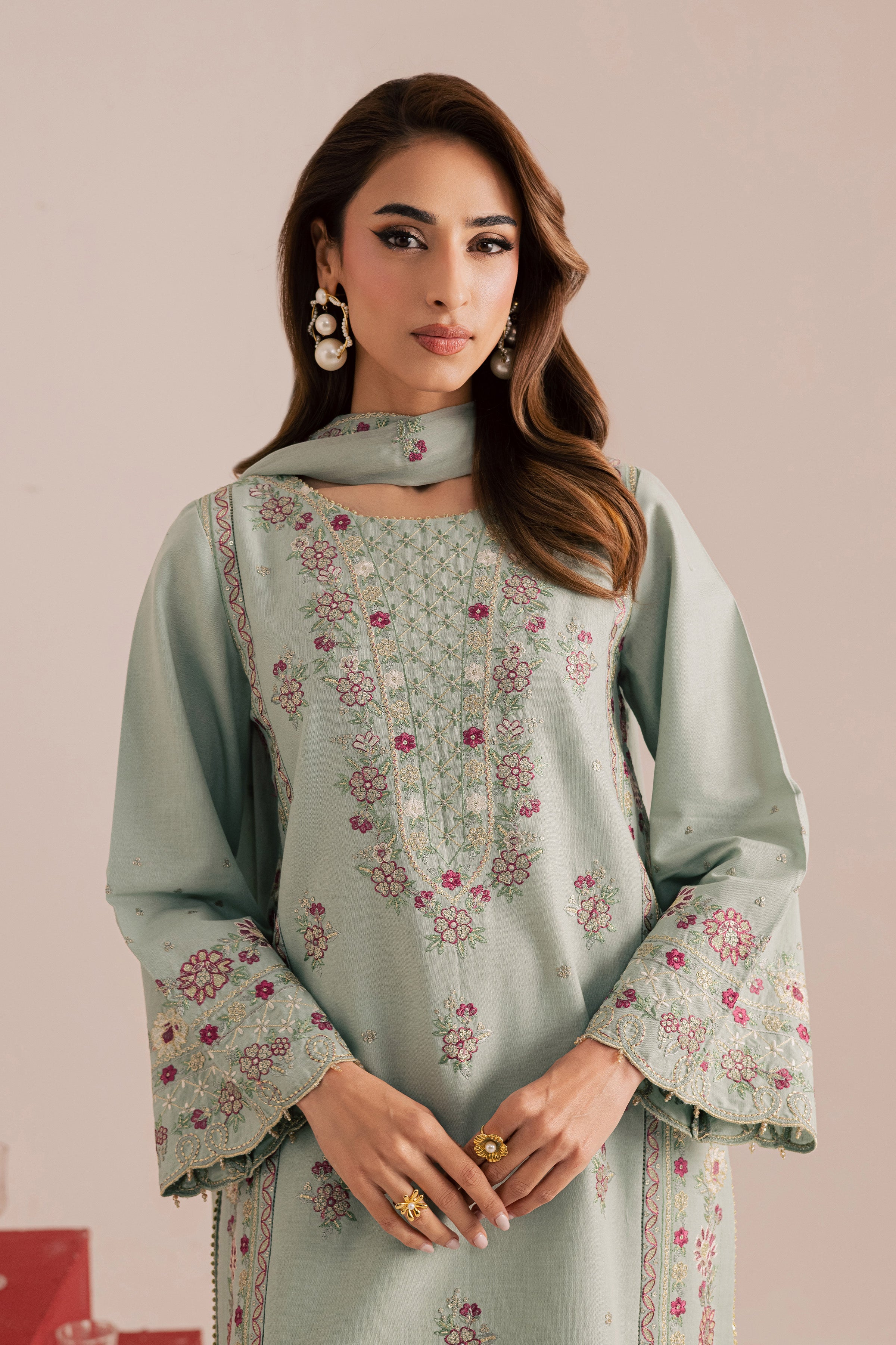 Reena 3Pc - Embroidered Khaddar Dress BATIK WINTER PRET 2025 BATIK XS / Ice Blue / Khaddar-S / Ice Blue / Khaddar-M / Ice Blue / Khaddar-L / Ice Blue / Khaddar-XL / Ice Blue / Khaddar
