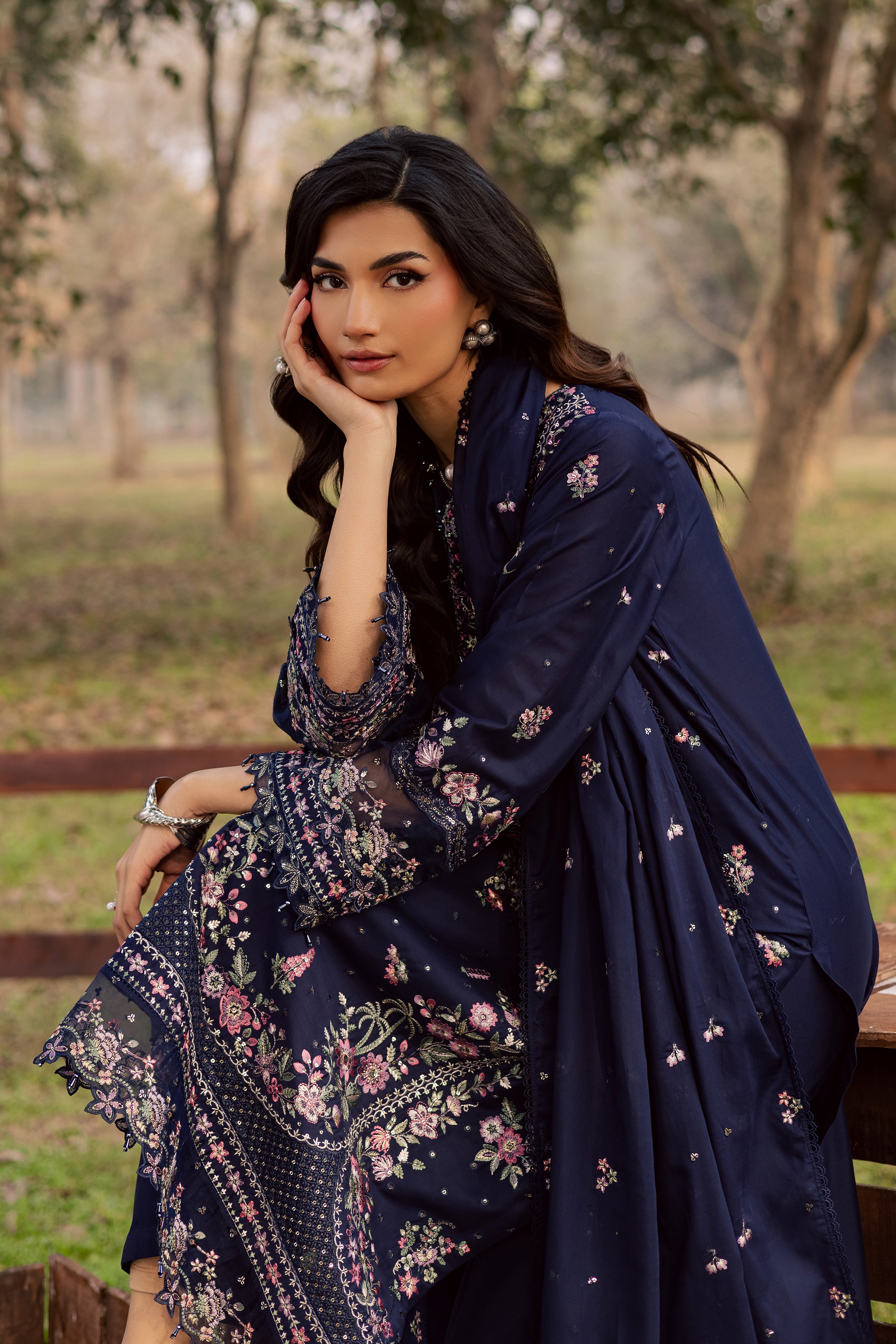 Rehaab 3Pc - Festive Embroidered Lawn BATIKEID2026 BATIK XS / Midnight Blue / Pima Lawn-S / Midnight Blue / Pima Lawn-M / Midnight Blue / Pima Lawn-L / Midnight Blue / Pima Lawn-XL / Midnight Blue / Pima Lawn