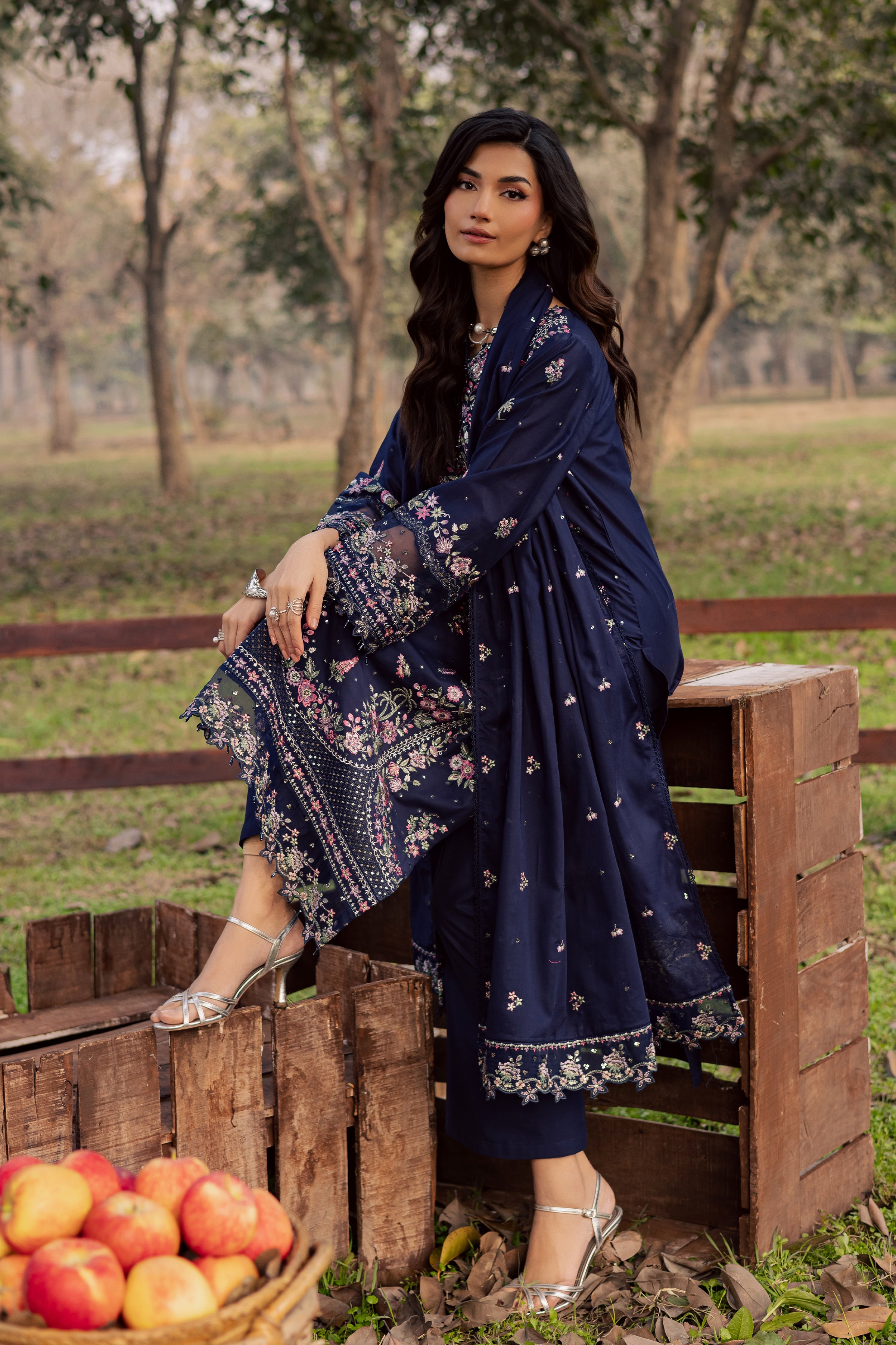 Rehaab 3Pc - Festive Embroidered Lawn BATIKEID2026 BATIK XS / Midnight Blue / Pima Lawn-S / Midnight Blue / Pima Lawn-M / Midnight Blue / Pima Lawn-L / Midnight Blue / Pima Lawn-XL / Midnight Blue / Pima Lawn