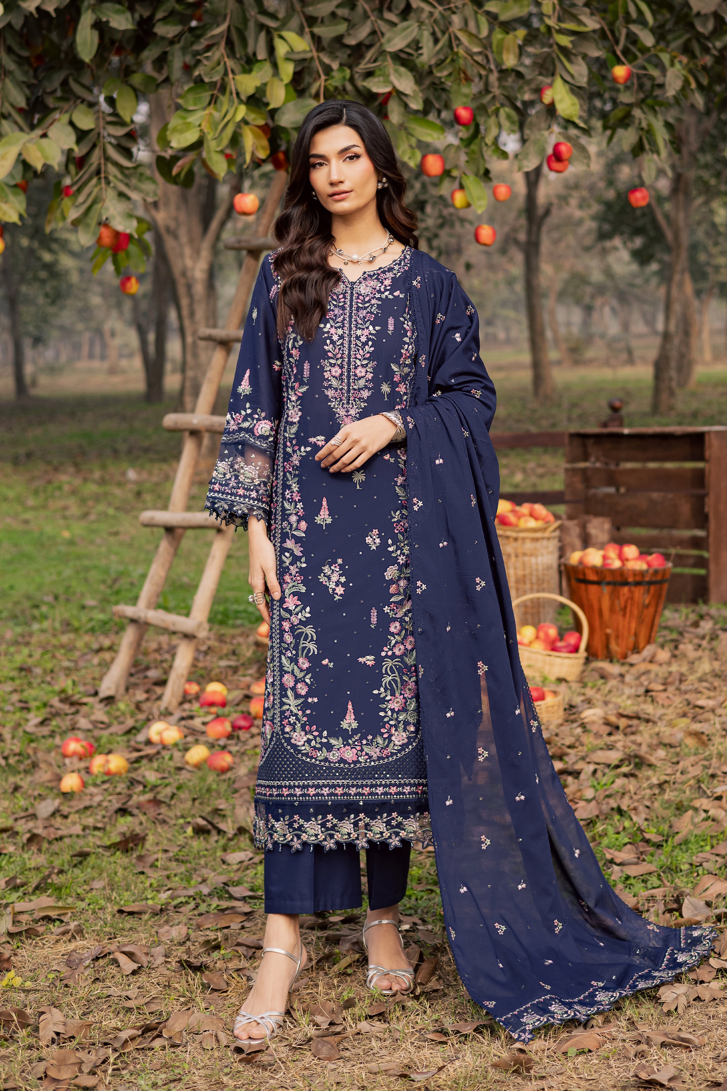 Rehaab 3Pc - Festive Embroidered Lawn BATIKEID2026 BATIK XS / Midnight Blue / Pima Lawn-S / Midnight Blue / Pima Lawn-M / Midnight Blue / Pima Lawn-L / Midnight Blue / Pima Lawn-XL / Midnight Blue / Pima Lawn