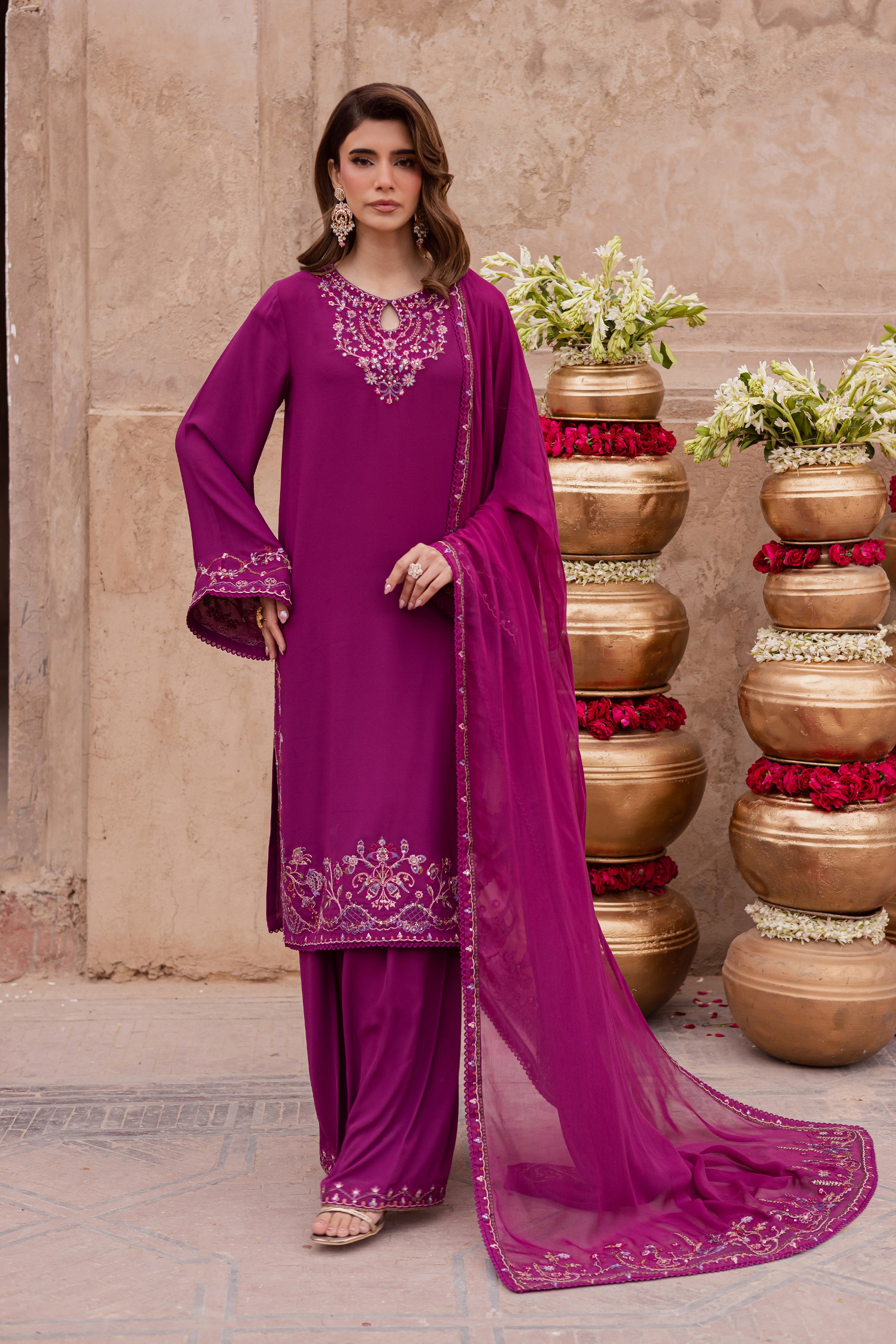Rehab 3Pc - Festive Luxe Pret BATIKSTUDIO2025 BATIK S / Magenta / Georgette-M / Magenta / Georgette-L / Magenta / Georgette