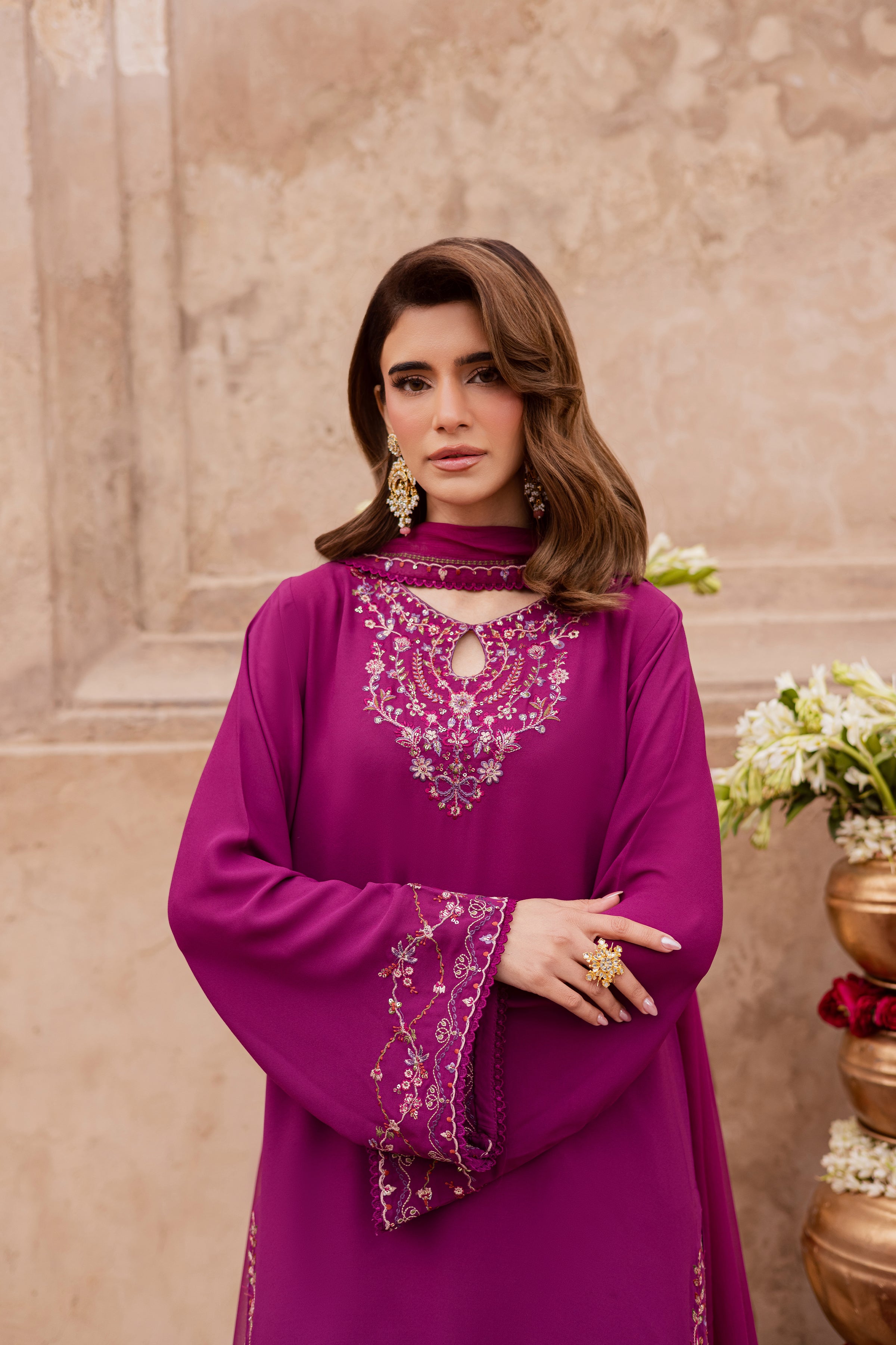 Rehab 3Pc - Festive Luxe Pret BATIKSTUDIO2025 BATIK S / Magenta / Georgette-M / Magenta / Georgette-L / Magenta / Georgette