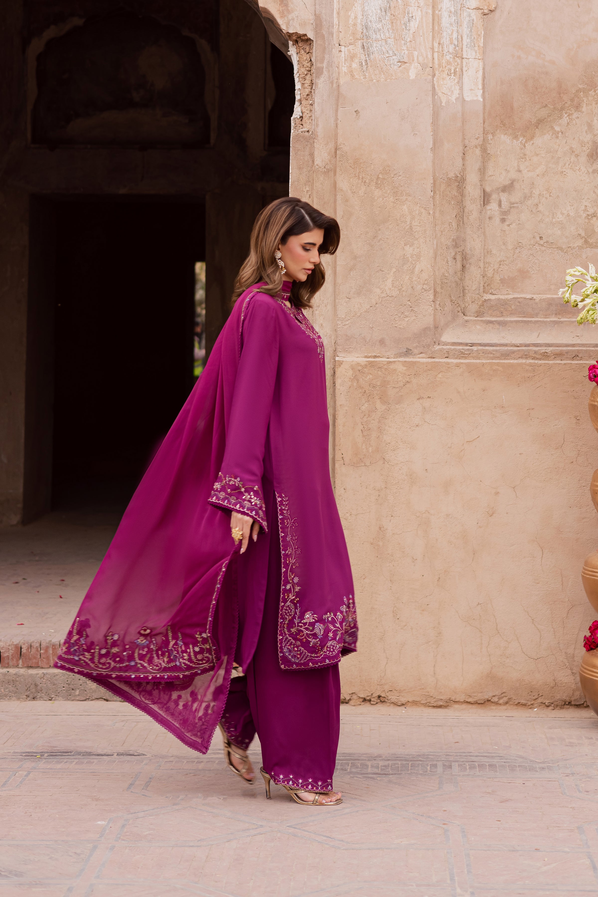 Rehab 3Pc - Festive Luxe Pret BATIKSTUDIO2025 BATIK S / Magenta / Georgette-M / Magenta / Georgette-L / Magenta / Georgette