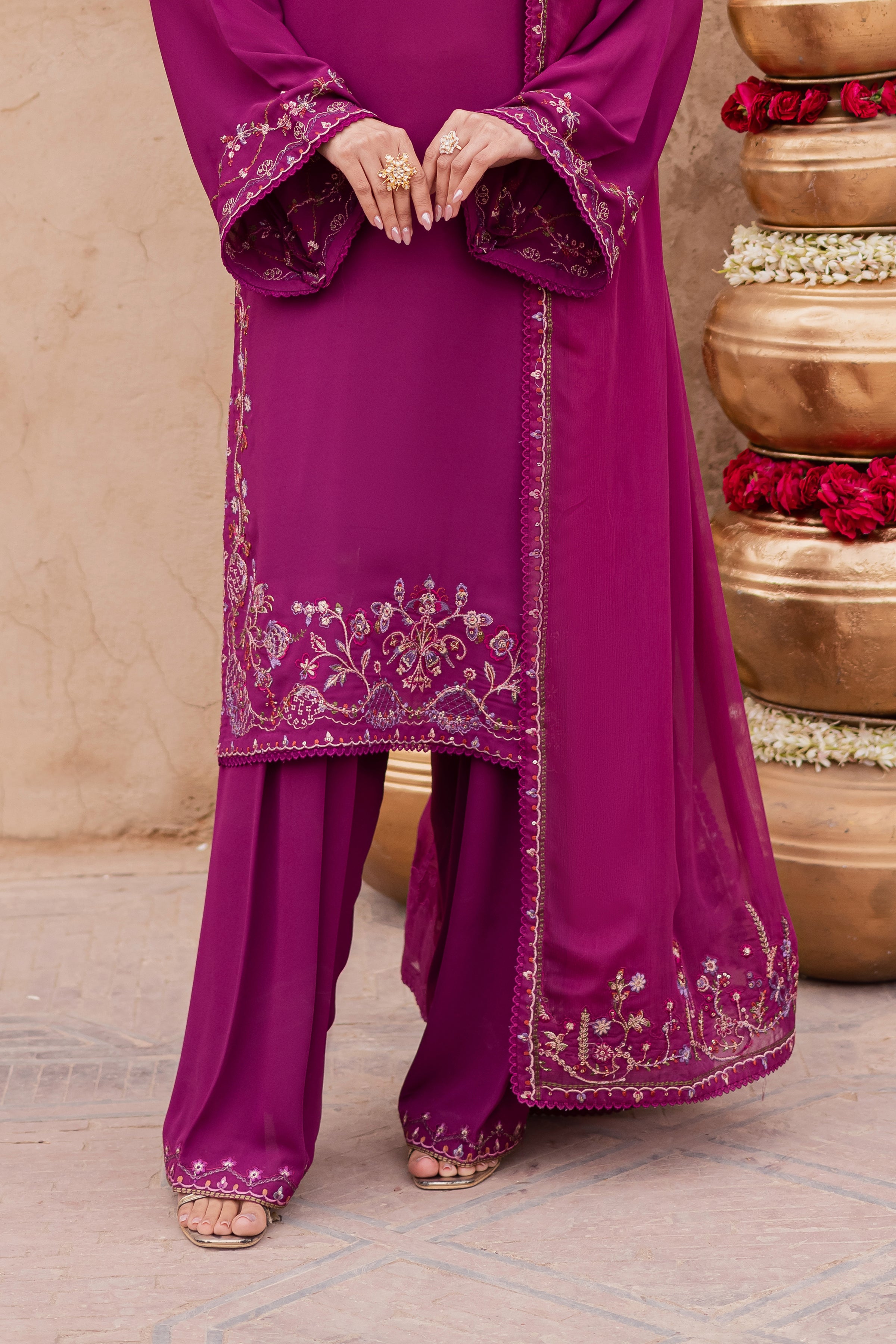 Rehab 3Pc - Festive Luxe Pret BATIKSTUDIO2025 BATIK S / Magenta / Georgette-M / Magenta / Georgette-L / Magenta / Georgette
