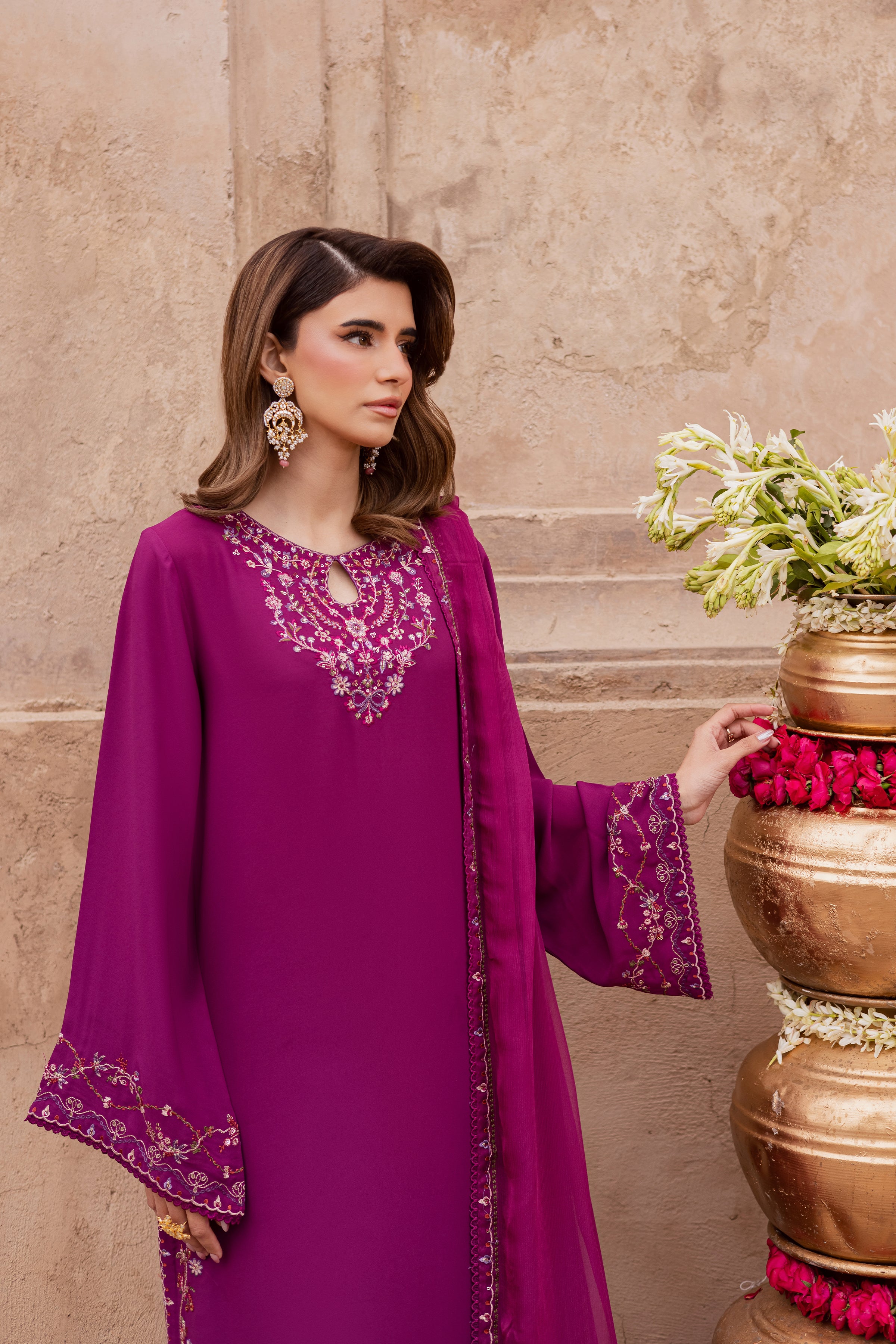 Rehab 3Pc - Festive Luxe Pret BATIKSTUDIO2025 BATIK S / Magenta / Georgette-M / Magenta / Georgette-L / Magenta / Georgette