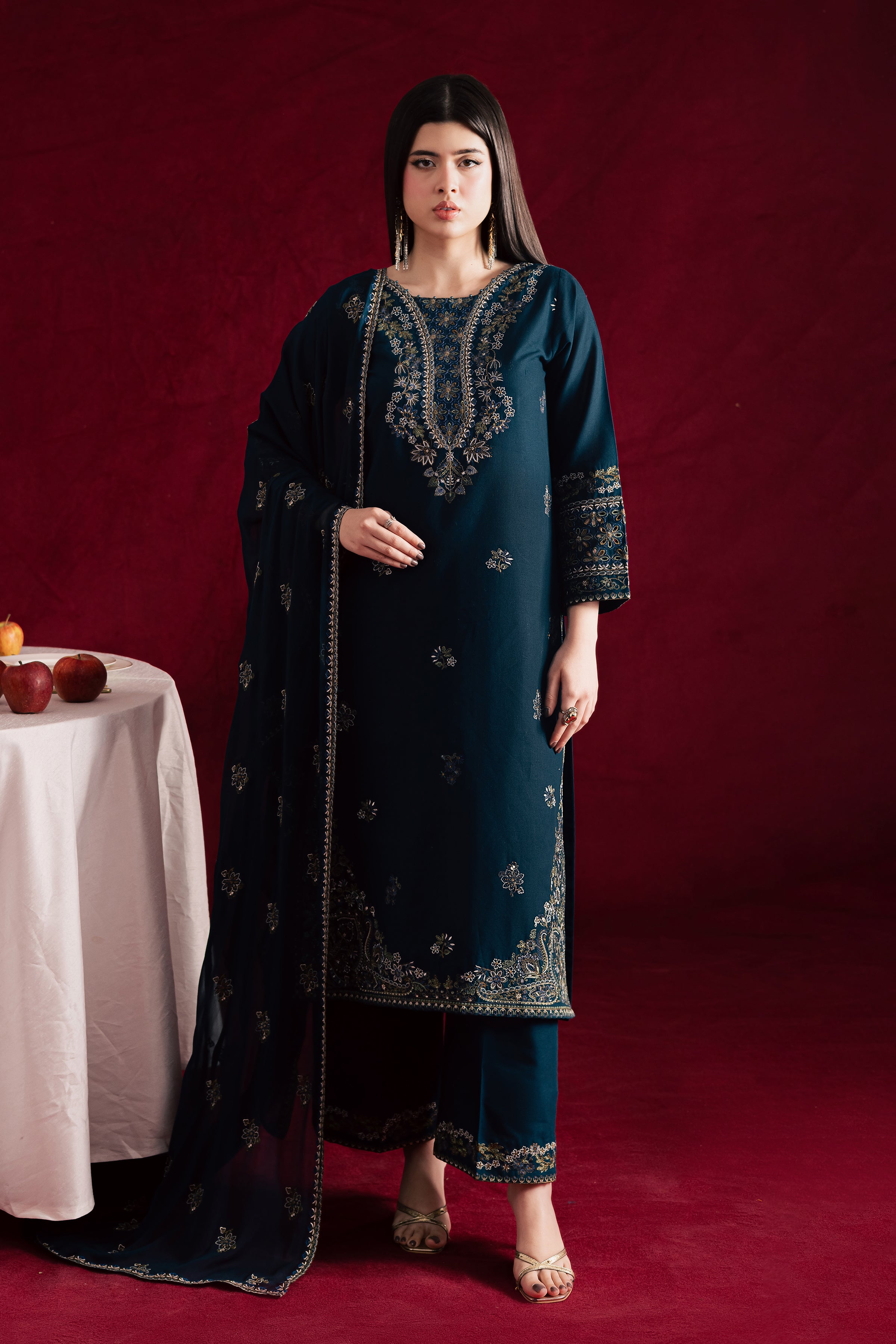 Rohina 3Pc - Embroidered Khaddar Dress BATIK WINTER PRET 2025 BATIK XS / Ocean Blue / Khaddar-S / Ocean Blue / Khaddar-M / Ocean Blue / Khaddar-L / Ocean Blue / Khaddar-XL / Ocean Blue / Khaddar