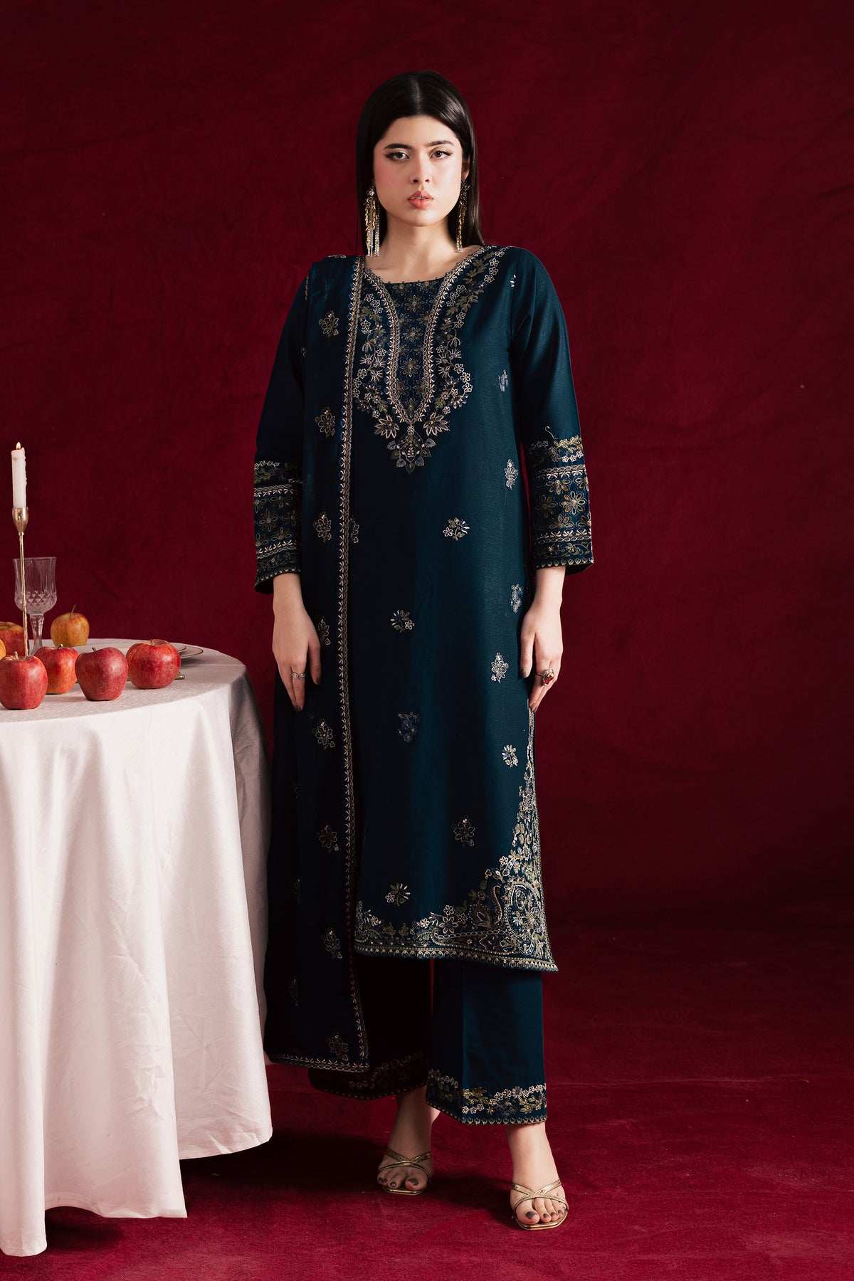 Rohina 3Pc - Embroidered Khaddar Dress BATIK WINTER PRET 2025 BATIK XS / Ocean Blue / Khaddar-S / Ocean Blue / Khaddar-M / Ocean Blue / Khaddar-L / Ocean Blue / Khaddar-XL / Ocean Blue / Khaddar