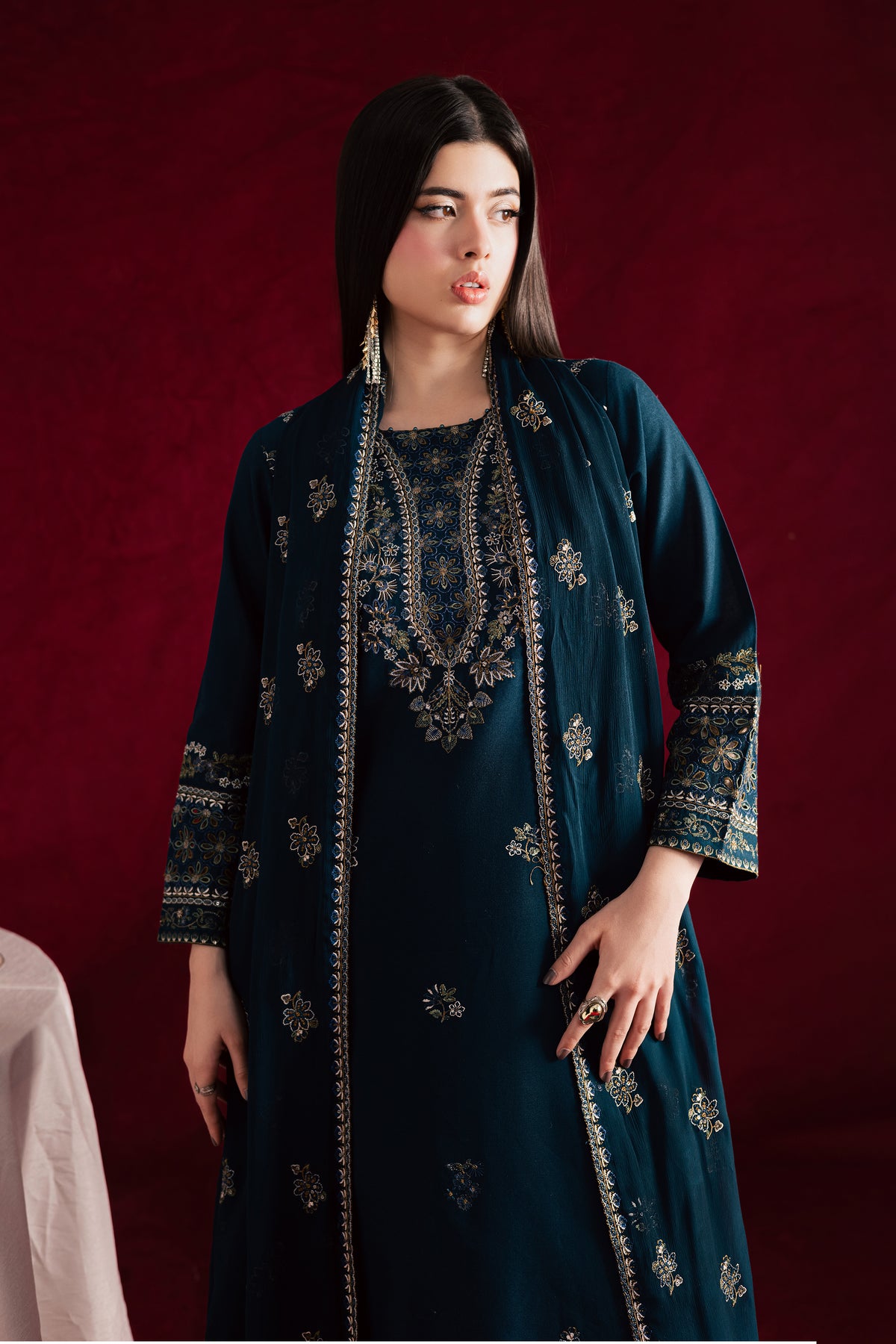 Rohina 3Pc - Embroidered Khaddar Dress BATIK WINTER PRET 2025 BATIK XS / Ocean Blue / Khaddar-S / Ocean Blue / Khaddar-M / Ocean Blue / Khaddar-L / Ocean Blue / Khaddar-XL / Ocean Blue / Khaddar