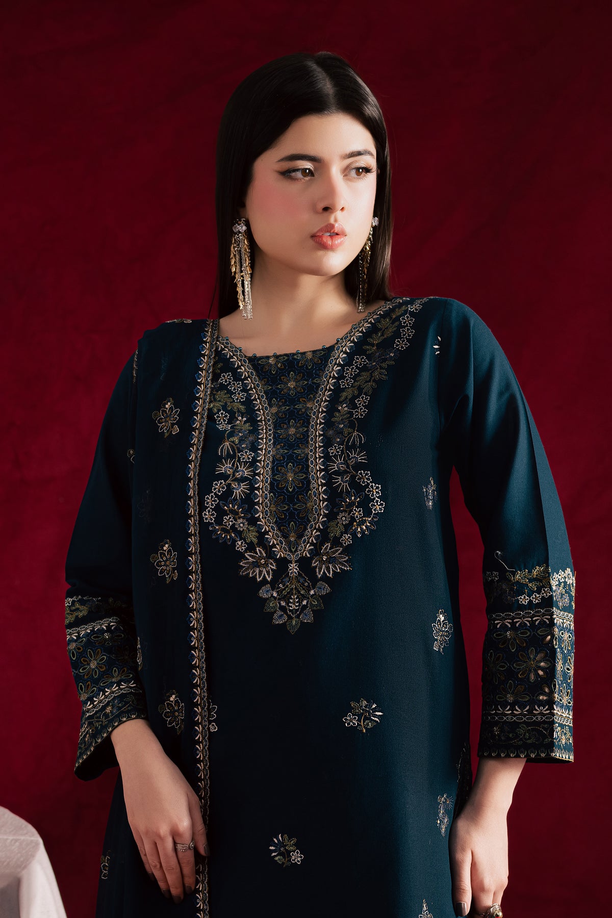 Rohina 3Pc - Embroidered Khaddar Dress BATIK WINTER PRET 2025 BATIK XS / Ocean Blue / Khaddar-S / Ocean Blue / Khaddar-M / Ocean Blue / Khaddar-L / Ocean Blue / Khaddar-XL / Ocean Blue / Khaddar