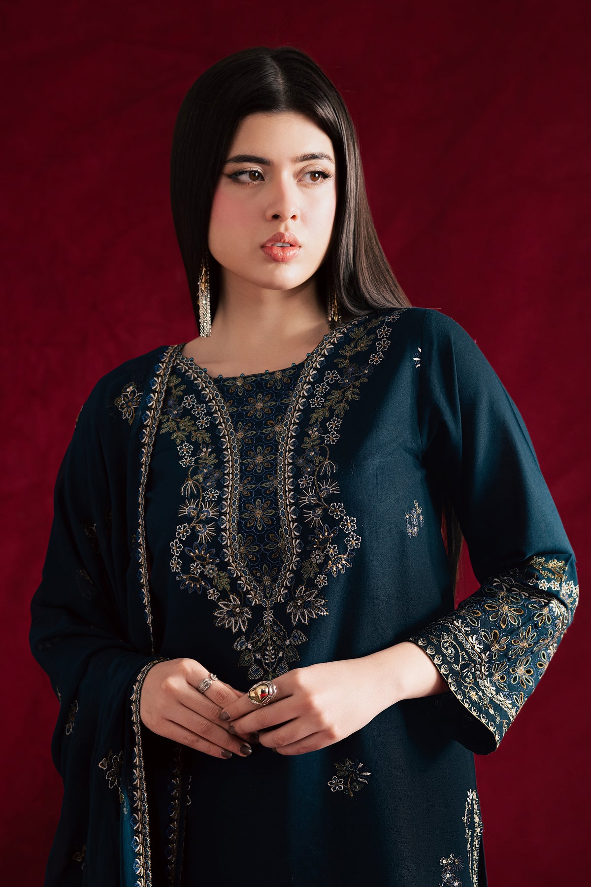 Rohina 3Pc - Embroidered Khaddar Dress BATIK WINTER PRET 2025 BATIK XS / Ocean Blue / Khaddar-S / Ocean Blue / Khaddar-M / Ocean Blue / Khaddar-L / Ocean Blue / Khaddar-XL / Ocean Blue / Khaddar