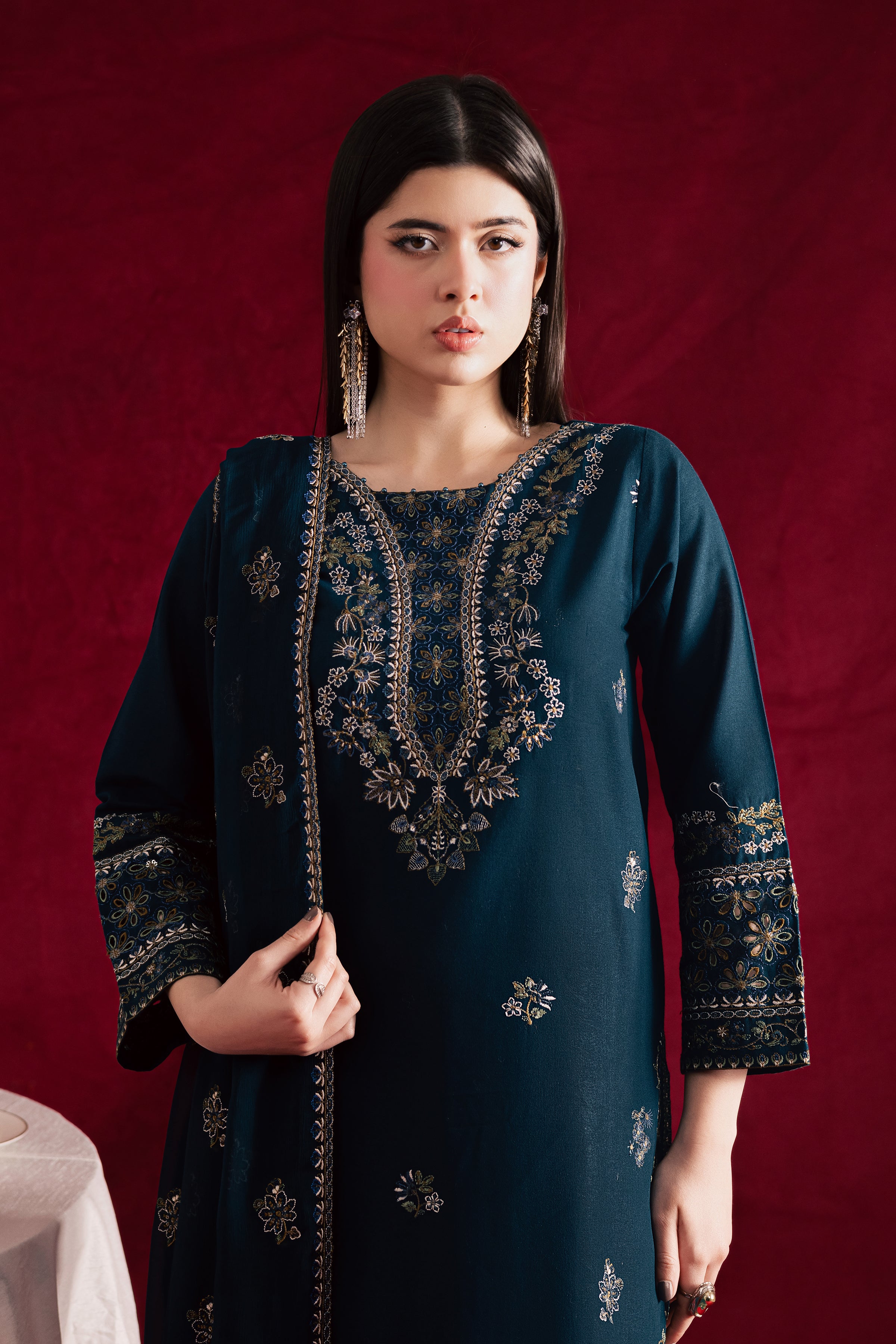 Rohina 3Pc - Embroidered Khaddar Dress BATIK WINTER PRET 2025 BATIK XS / Ocean Blue / Khaddar-S / Ocean Blue / Khaddar-M / Ocean Blue / Khaddar-L / Ocean Blue / Khaddar-XL / Ocean Blue / Khaddar