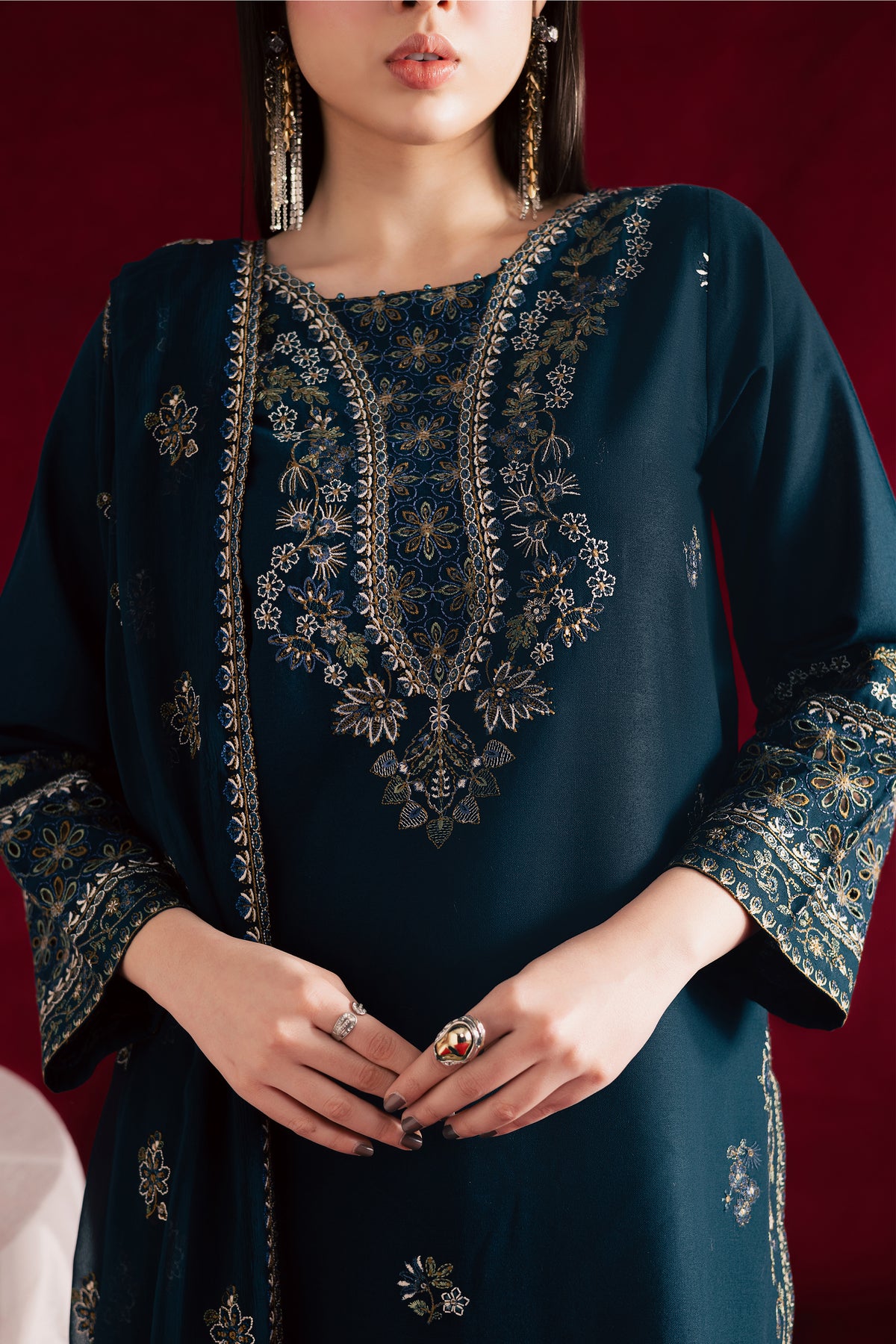Rohina 3Pc - Embroidered Khaddar Dress BATIK WINTER PRET 2025 BATIK XS / Ocean Blue / Khaddar-S / Ocean Blue / Khaddar-M / Ocean Blue / Khaddar-L / Ocean Blue / Khaddar-XL / Ocean Blue / Khaddar
