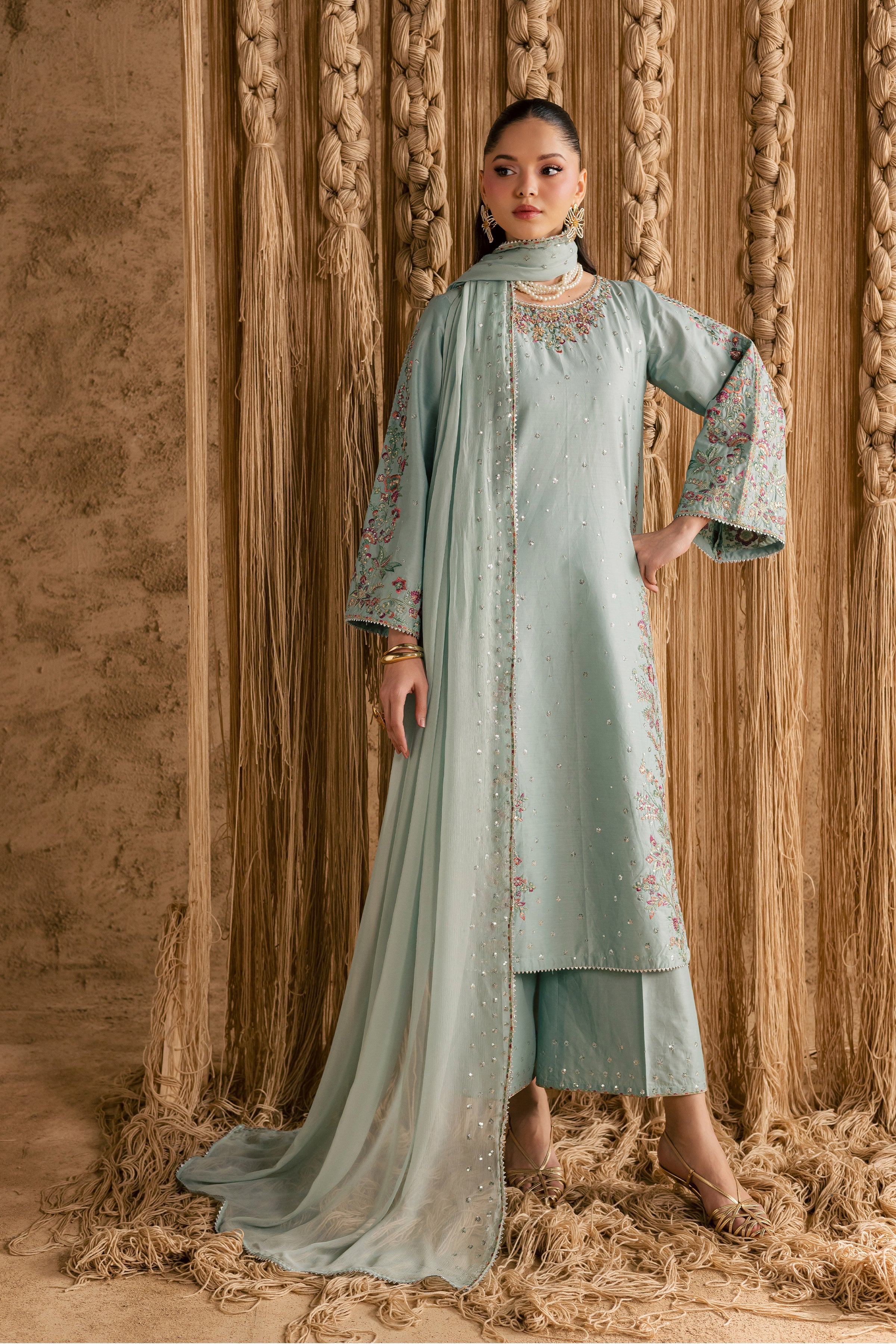 Rome Sky 3Pc - Festive Eid Pret BATIKEID2026 BATIK XS / Ice Blue / Giza-S / Ice Blue / Giza-M / Ice Blue / Giza-L / Ice Blue / Giza-XL / Ice Blue / Giza