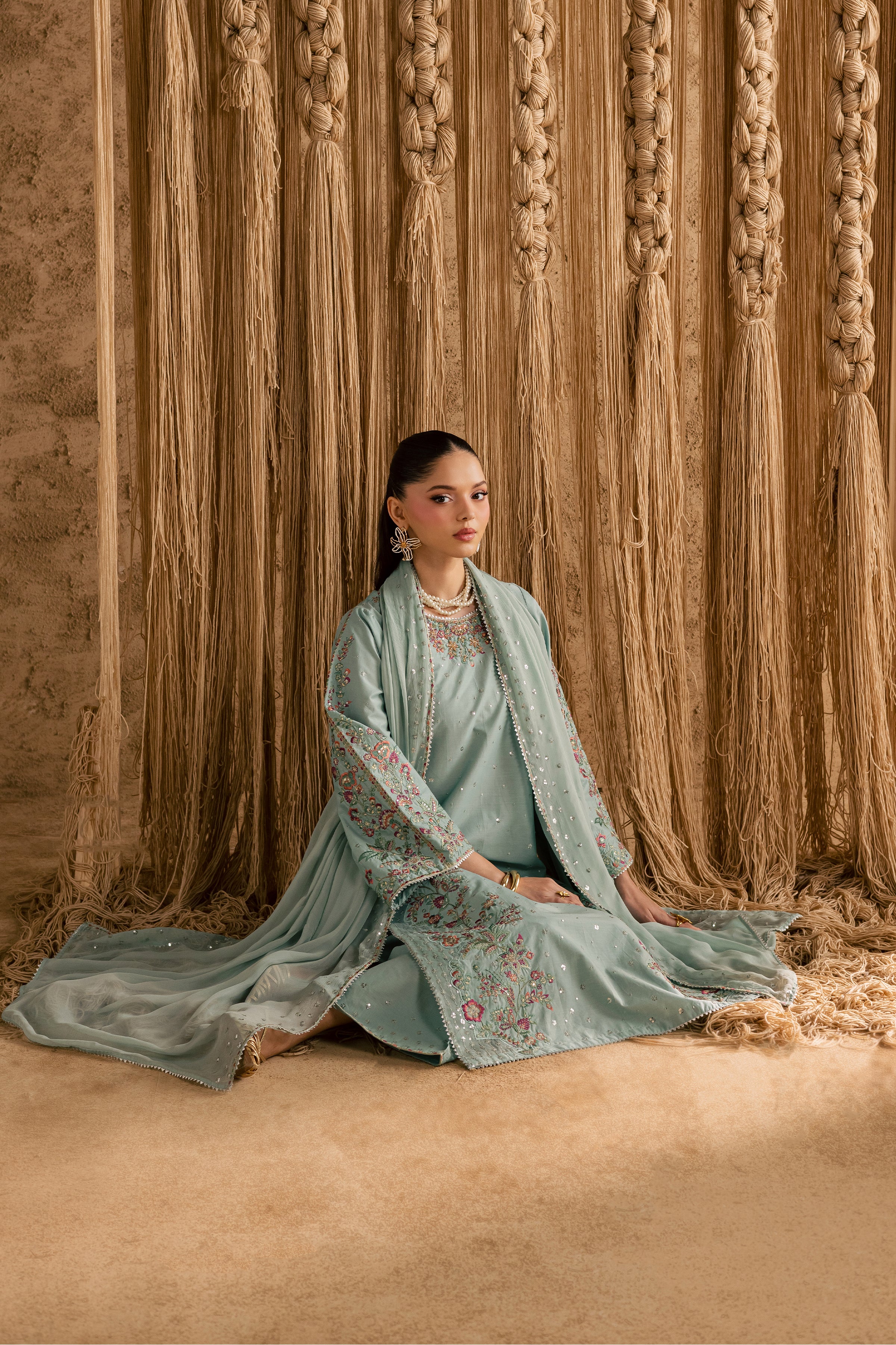 Rome Sky 3Pc - Festive Eid Pret BATIKEID2026 BATIK XS / Ice Blue / Giza-S / Ice Blue / Giza-M / Ice Blue / Giza-L / Ice Blue / Giza-XL / Ice Blue / Giza