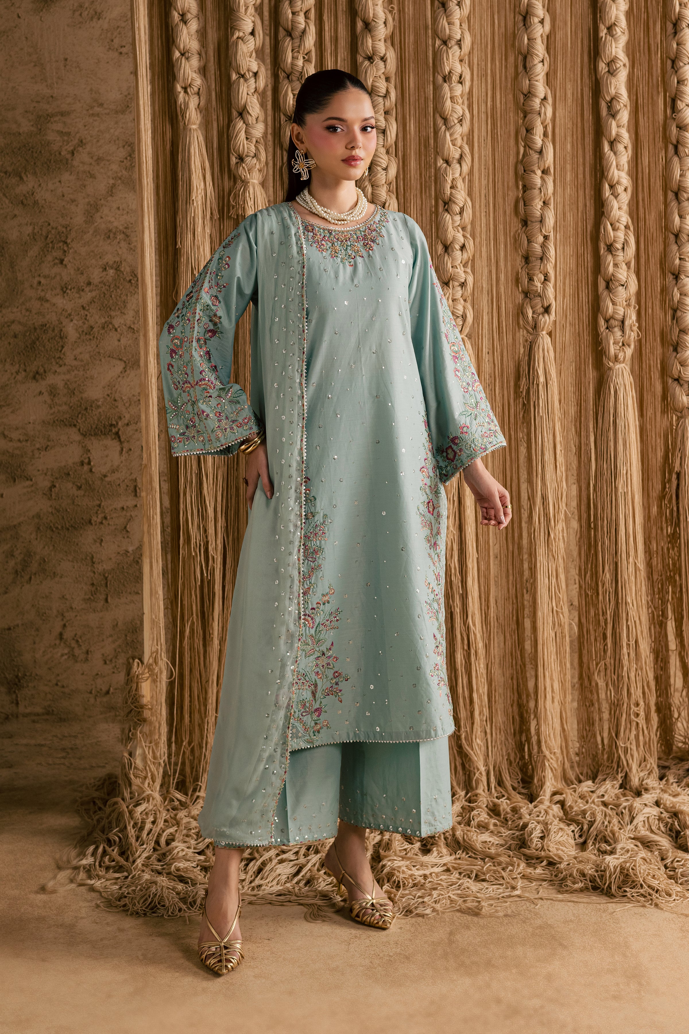 Rome Sky 3Pc - Festive Eid Pret BATIKEID2026 BATIK XS / Ice Blue / Giza-S / Ice Blue / Giza-M / Ice Blue / Giza-L / Ice Blue / Giza-XL / Ice Blue / Giza
