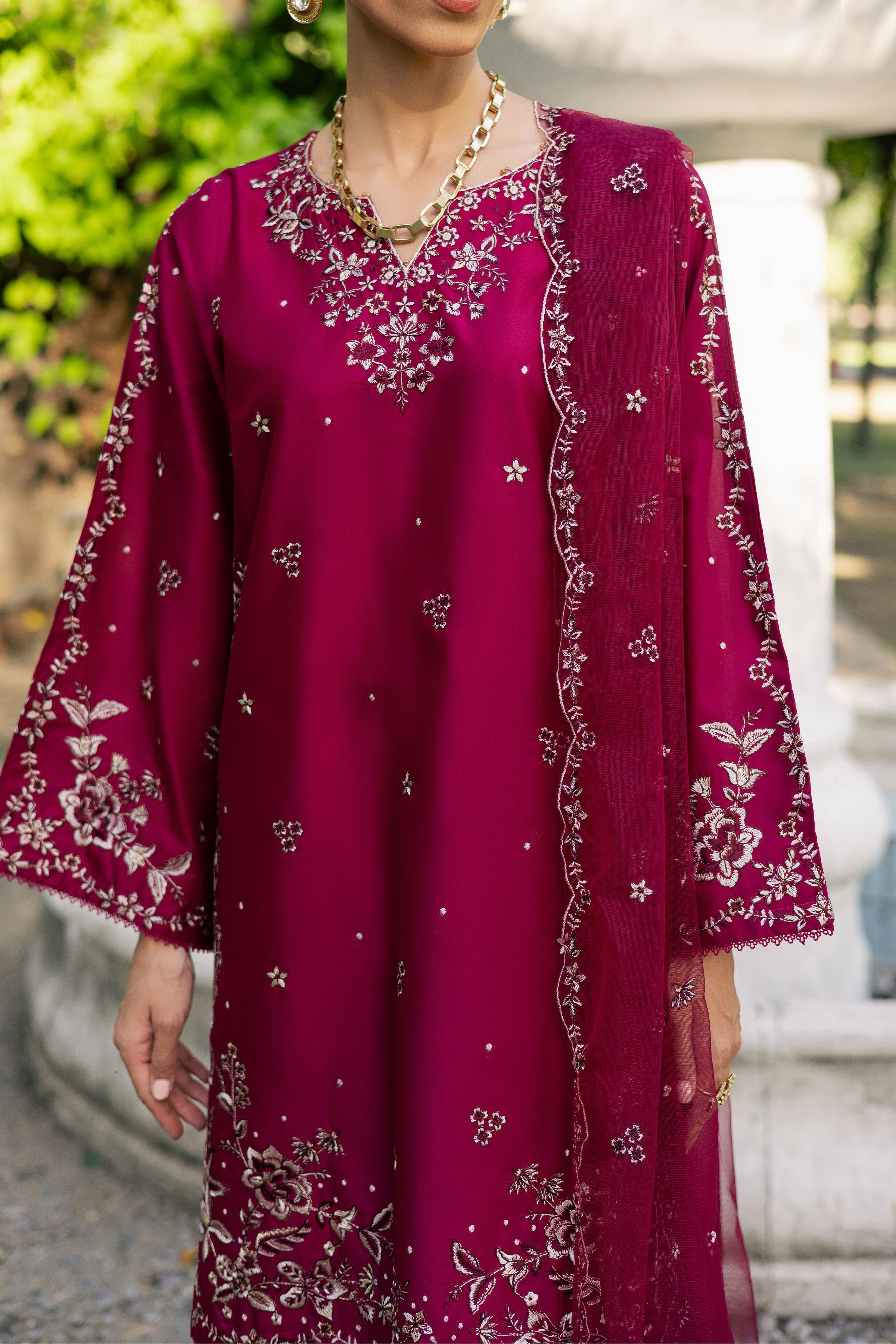 Rosa 3Pc - Festive Embroidered Lawn BATIKSS26 BATIK XS / Raspberry Pink / Pima Lawn-S / Raspberry Pink / Pima Lawn-M / Raspberry Pink / Pima Lawn-L / Raspberry Pink / Pima Lawn-XL / Raspberry Pink / Pima Lawn