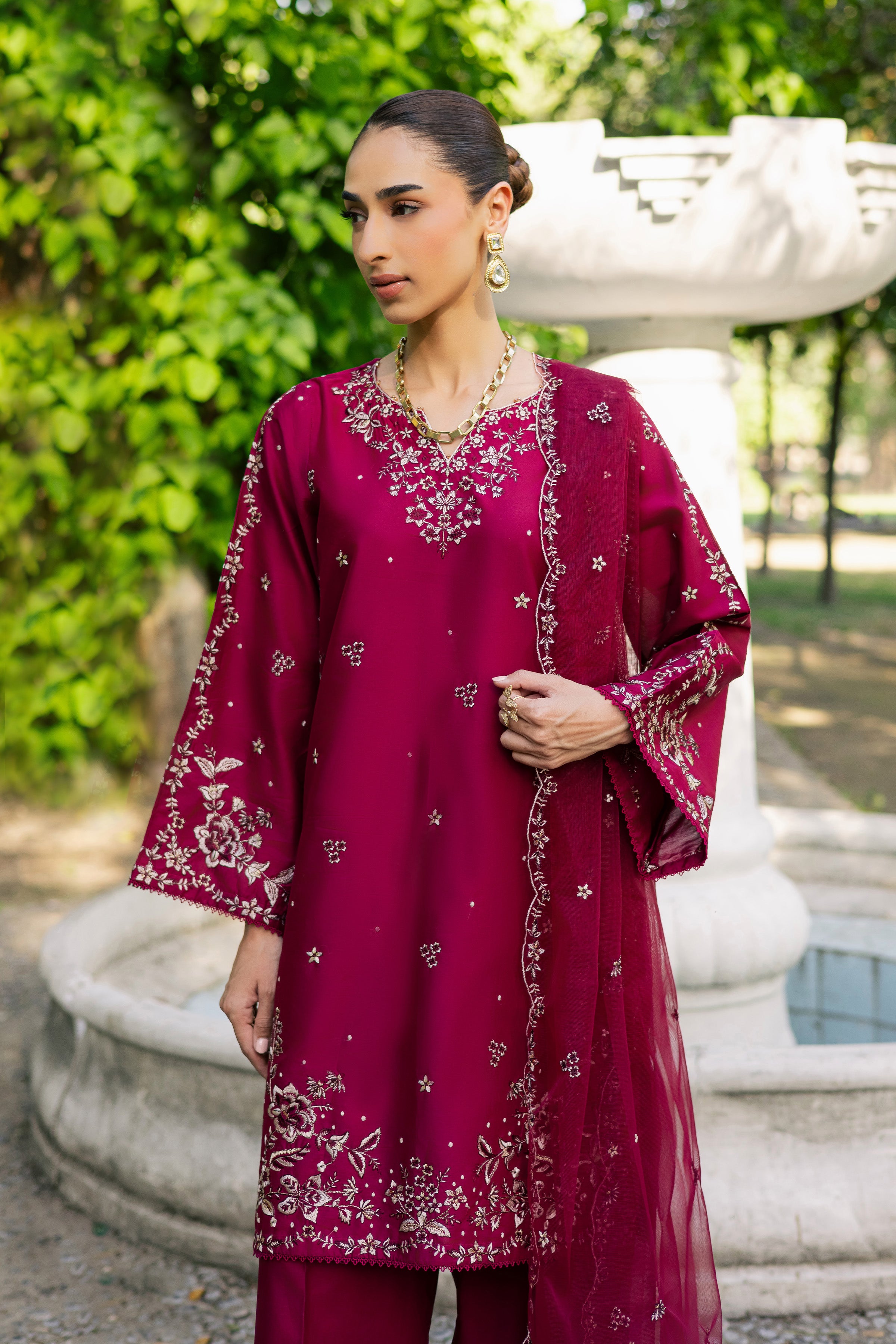 Rosa 3Pc - Festive Embroidered Lawn BATIKSS26 BATIK XS / Raspberry Pink / Pima Lawn-S / Raspberry Pink / Pima Lawn-M / Raspberry Pink / Pima Lawn-L / Raspberry Pink / Pima Lawn-XL / Raspberry Pink / Pima Lawn