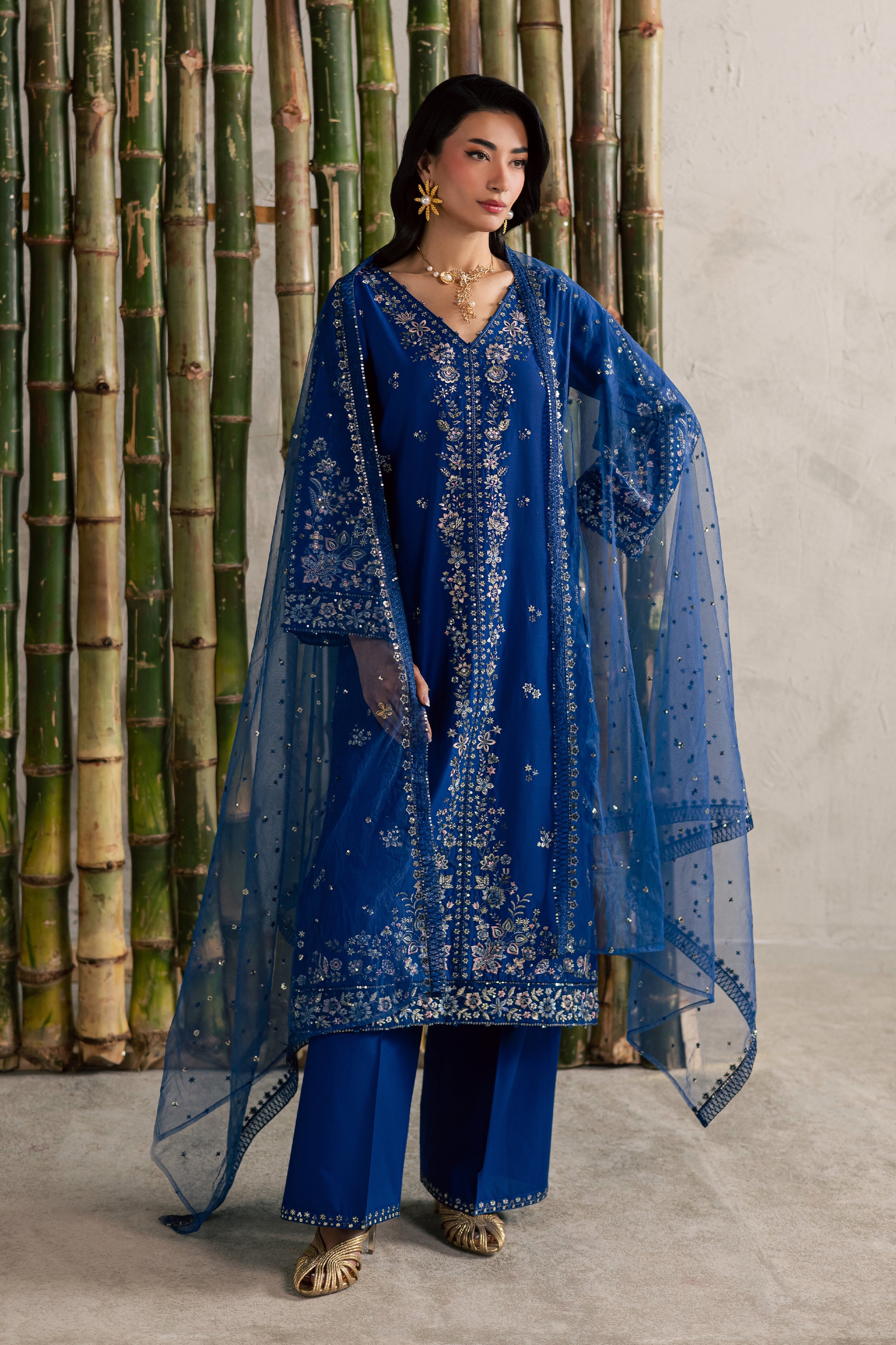 Roshni 3Pc - Festive Embroidered Lawn BATIKEID2026 BATIK XS / Electric Blue / Pima Lawn-S / Electric Blue / Pima Lawn-M / Electric Blue / Pima Lawn-L / Electric Blue / Pima Lawn-XL / Electric Blue / Pima Lawn