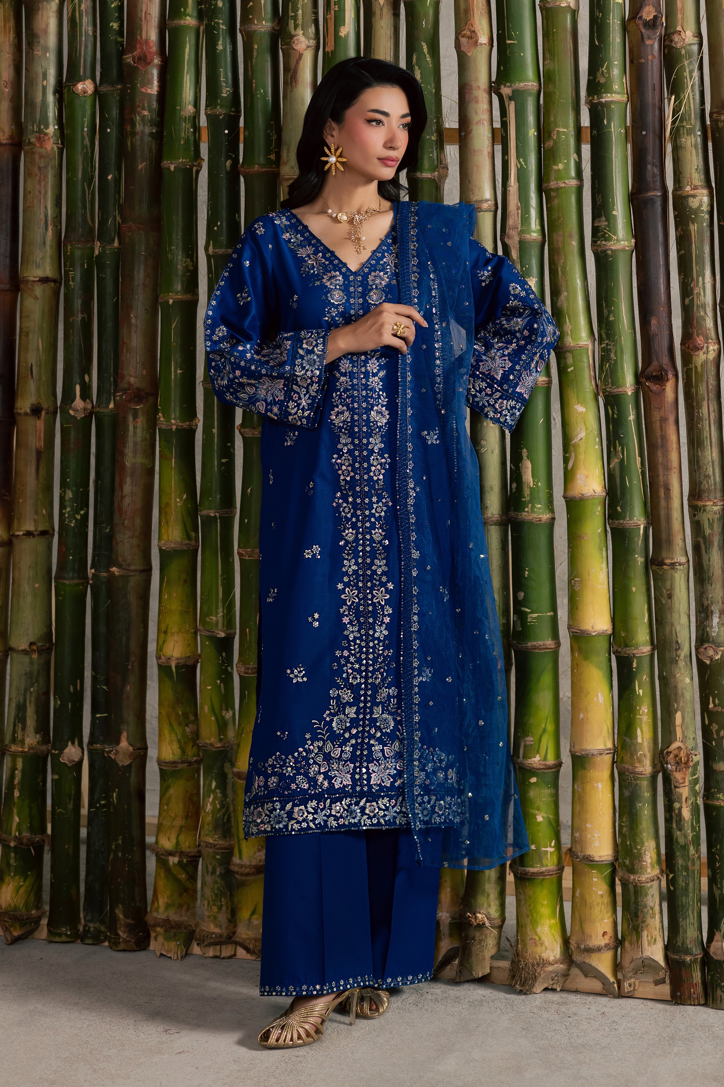 Roshni 3Pc - Festive Embroidered Lawn BATIKEID2026 BATIK XS / Electric Blue / Pima Lawn-S / Electric Blue / Pima Lawn-M / Electric Blue / Pima Lawn-L / Electric Blue / Pima Lawn-XL / Electric Blue / Pima Lawn