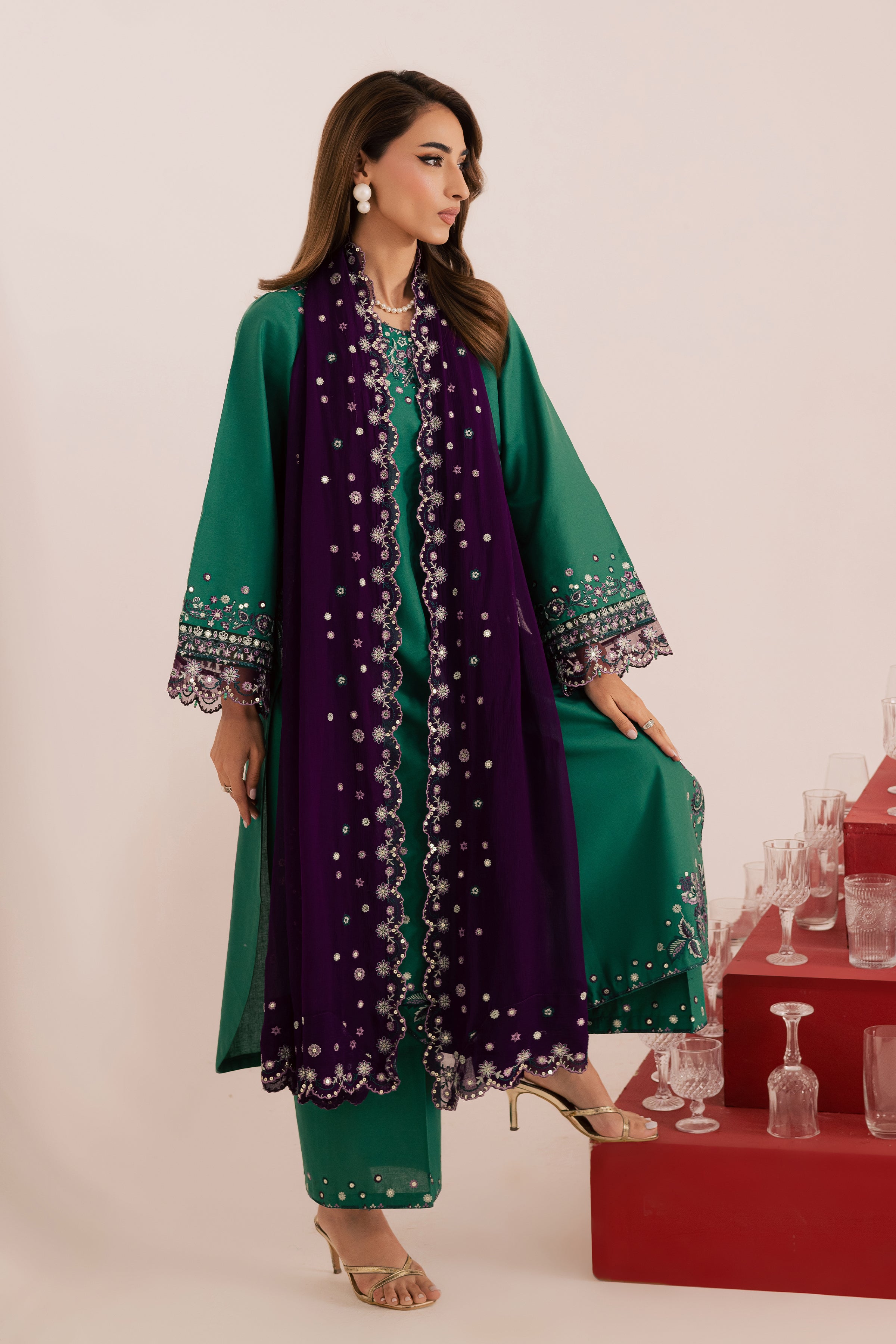 Rozina 3Pc - Embroidered Khaddar Dress BATIK WINTER PRET 2025 BATIK XS / Amber Green / Khaddar-S / Amber Green / Khaddar-M / Amber Green / Khaddar-L / Amber Green / Khaddar-XL / Amber Green / Khaddar