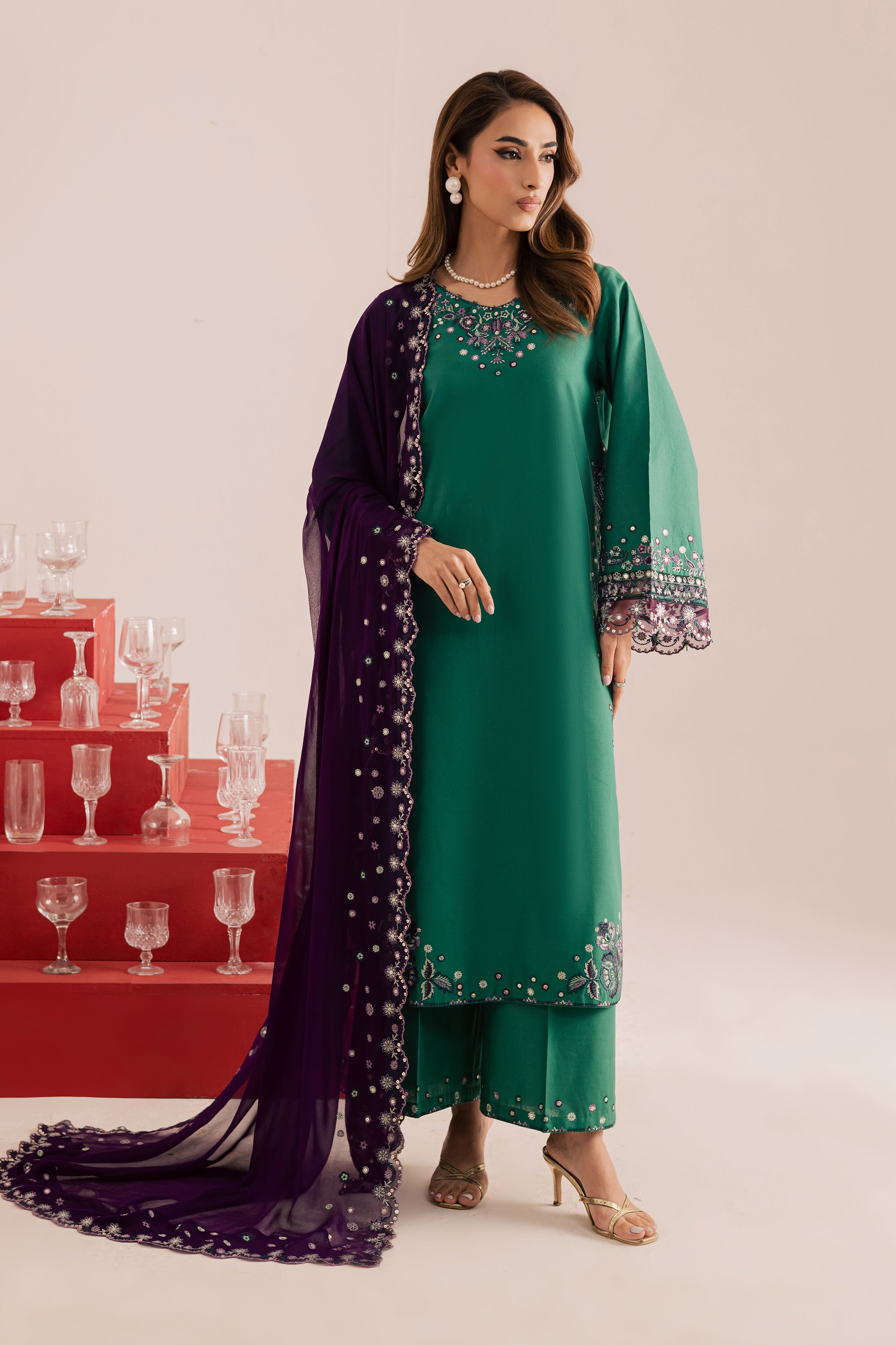 Rozina 3Pc - Embroidered Khaddar Dress BATIK WINTER PRET 2025 BATIK XS / Amber Green / Khaddar-S / Amber Green / Khaddar-M / Amber Green / Khaddar-L / Amber Green / Khaddar-XL / Amber Green / Khaddar