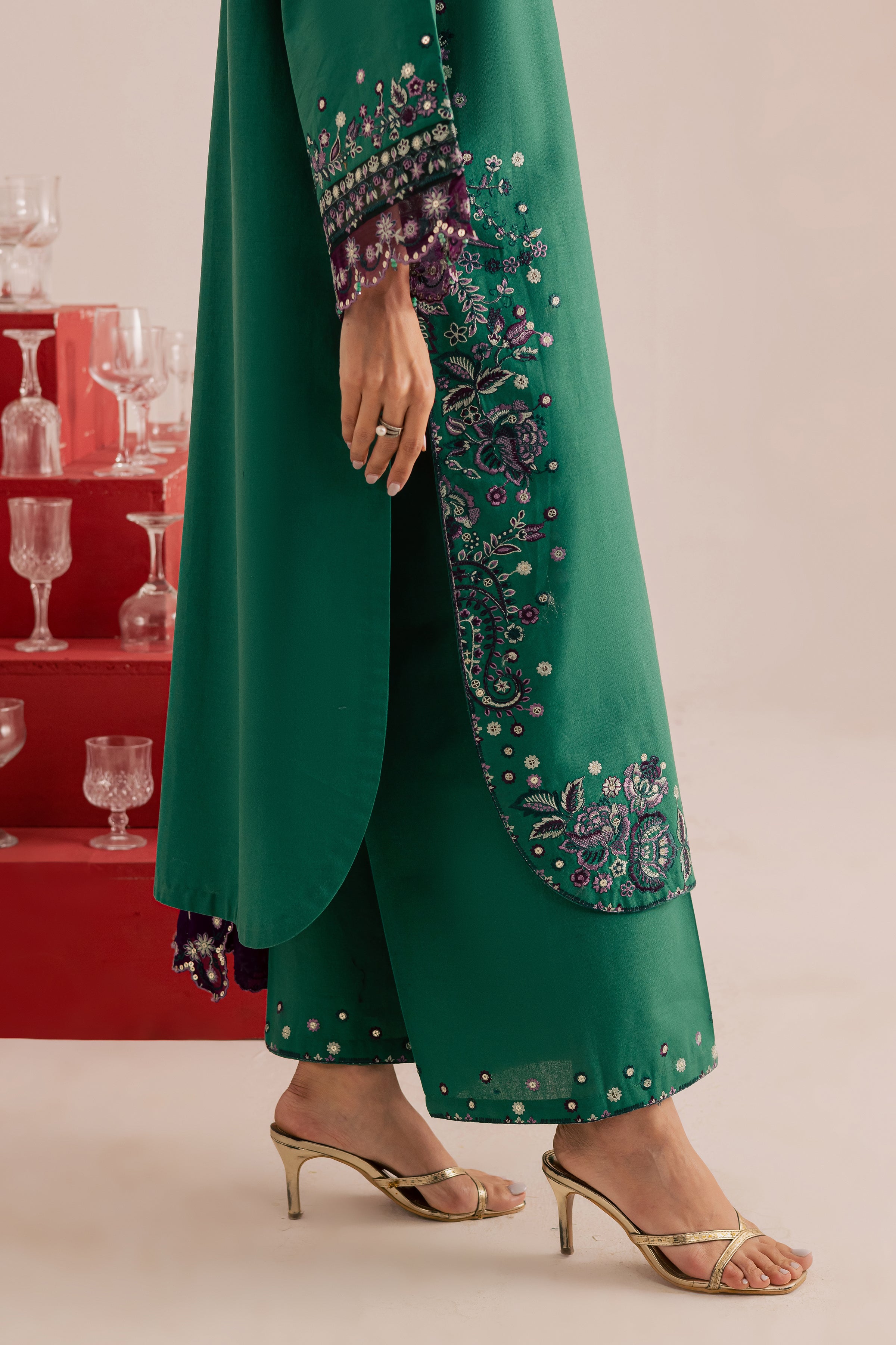 Rozina 3Pc - Embroidered Khaddar Dress BATIK WINTER PRET 2025 BATIK XS / Amber Green / Khaddar-S / Amber Green / Khaddar-M / Amber Green / Khaddar-L / Amber Green / Khaddar-XL / Amber Green / Khaddar