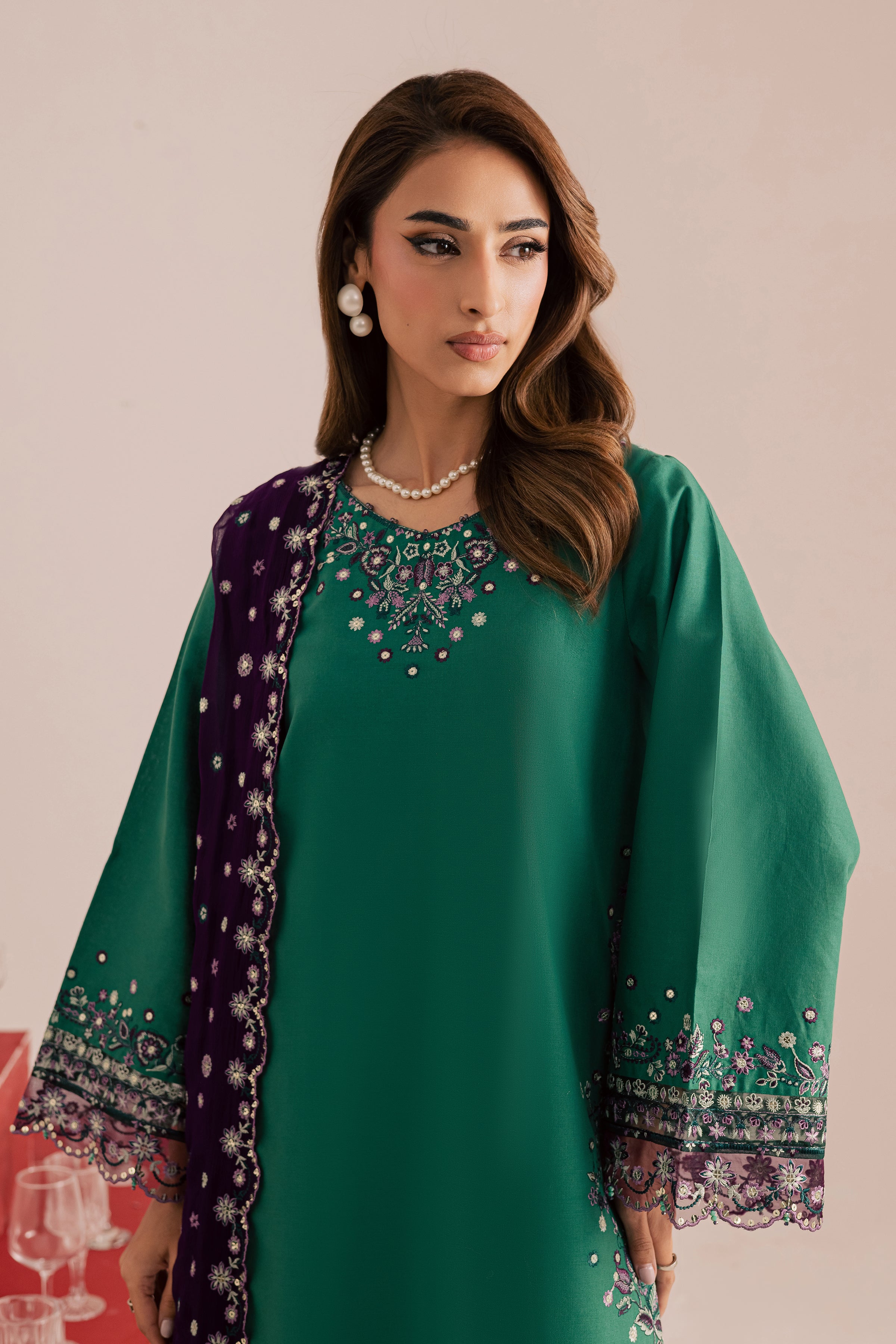 Rozina 3Pc - Embroidered Khaddar Dress BATIK WINTER PRET 2025 BATIK XS / Amber Green / Khaddar-S / Amber Green / Khaddar-M / Amber Green / Khaddar-L / Amber Green / Khaddar-XL / Amber Green / Khaddar