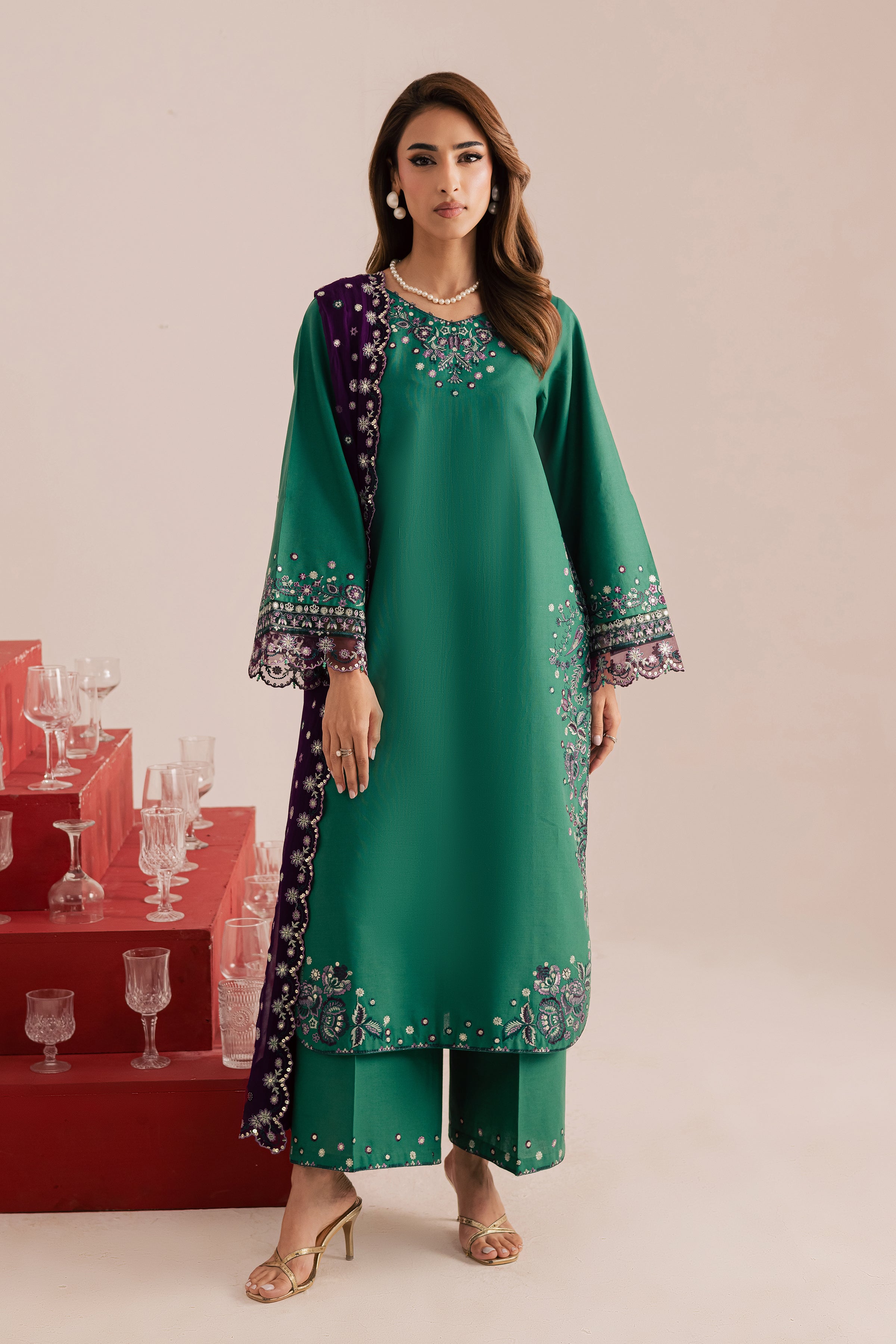 Rozina 3Pc - Embroidered Khaddar Dress BATIK WINTER PRET 2025 BATIK XS / Amber Green / Khaddar-S / Amber Green / Khaddar-M / Amber Green / Khaddar-L / Amber Green / Khaddar-XL / Amber Green / Khaddar
