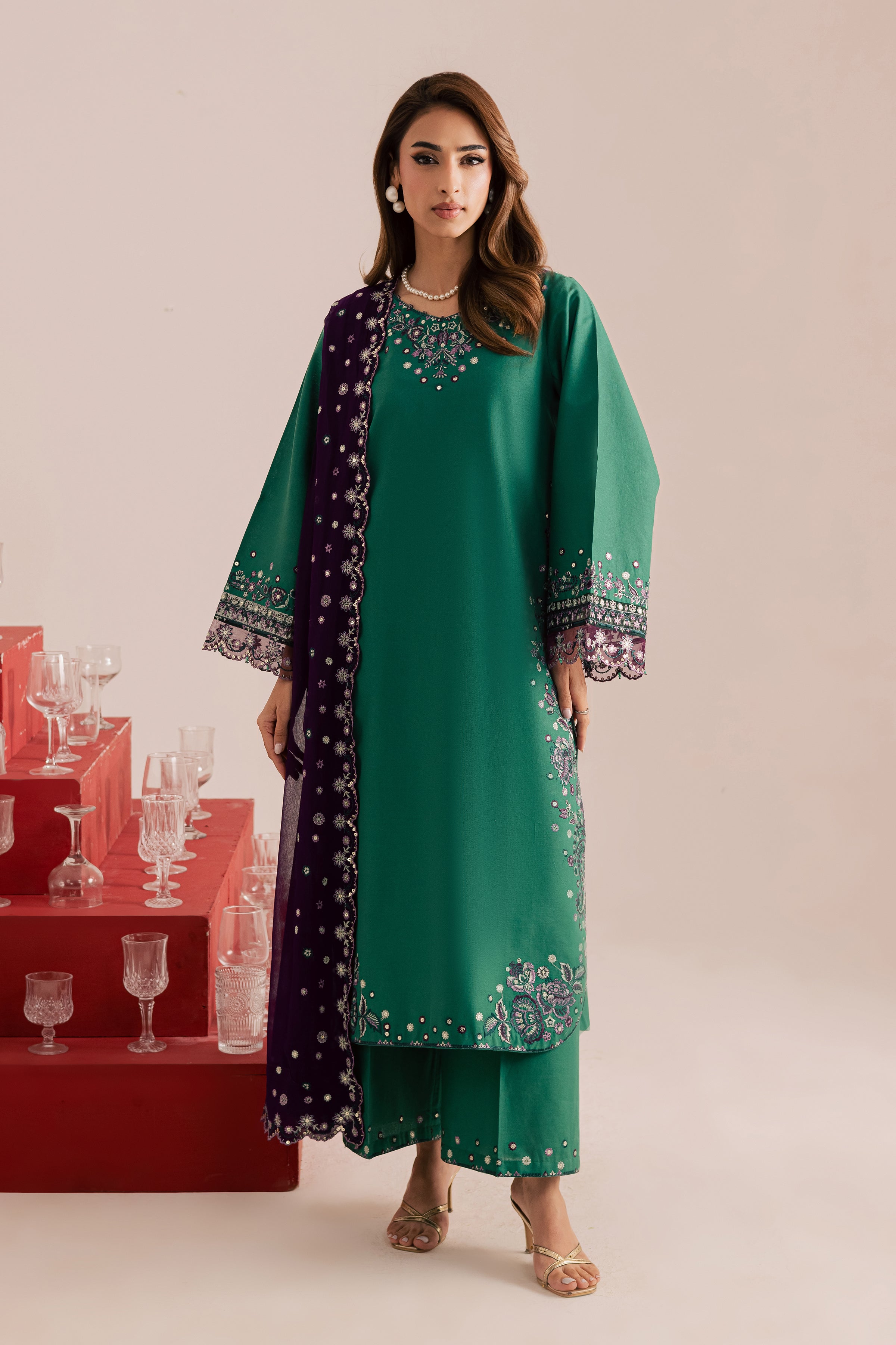 Rozina 3Pc - Embroidered Khaddar Dress BATIK WINTER PRET 2025 BATIK XS / Amber Green / Khaddar-S / Amber Green / Khaddar-M / Amber Green / Khaddar-L / Amber Green / Khaddar-XL / Amber Green / Khaddar