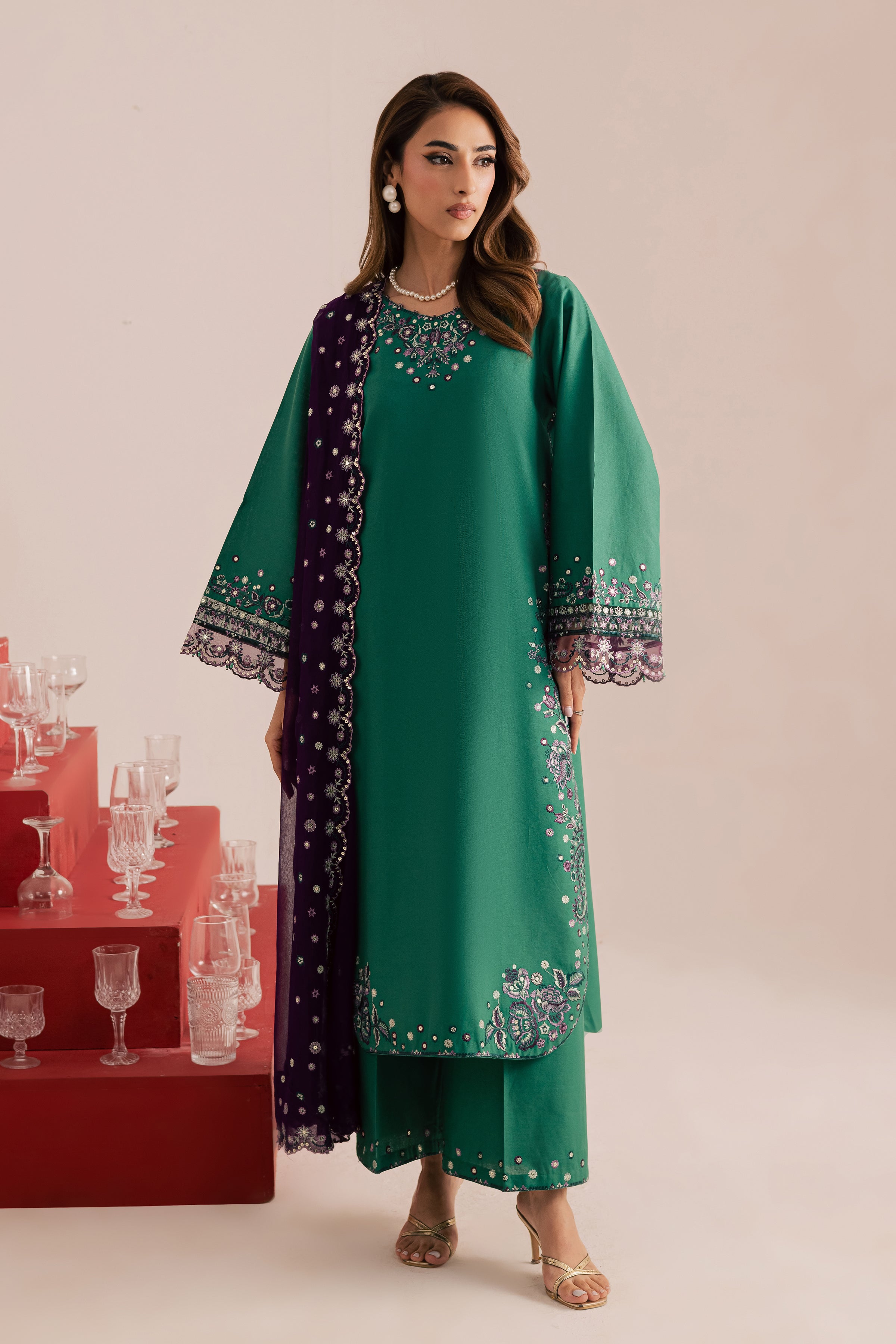 Rozina 3Pc - Embroidered Khaddar Dress BATIK WINTER PRET 2025 BATIK XS / Amber Green / Khaddar-S / Amber Green / Khaddar-M / Amber Green / Khaddar-L / Amber Green / Khaddar-XL / Amber Green / Khaddar