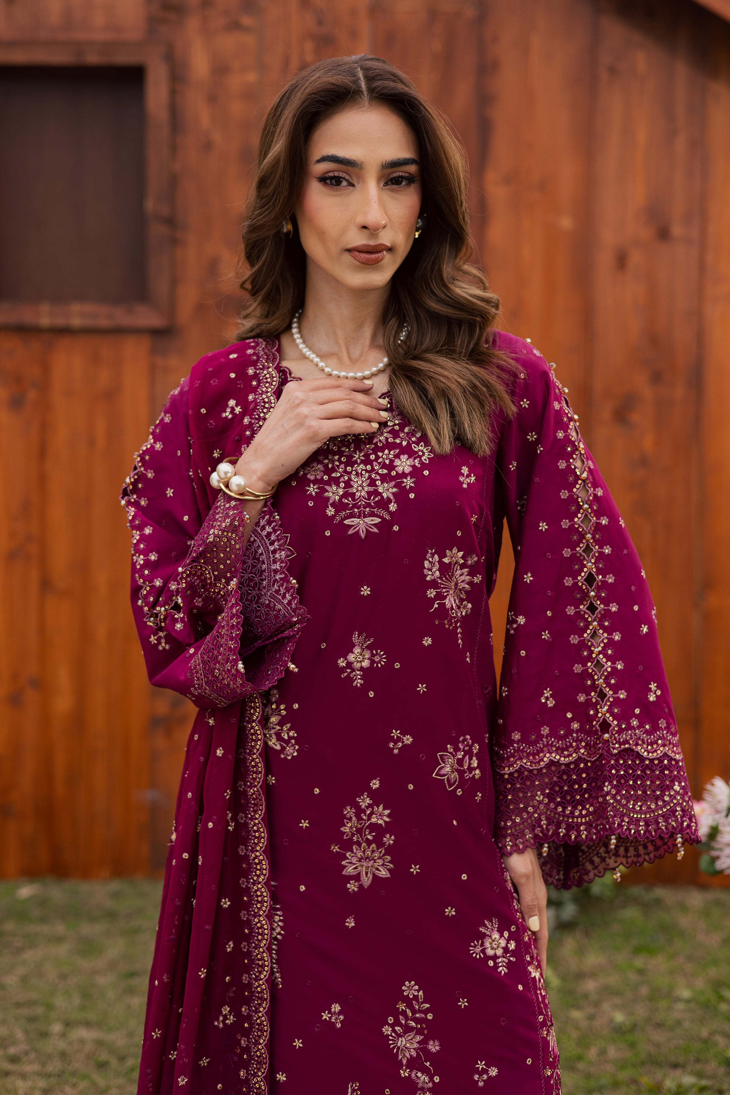 Rubba 3Pc - Festive Embroidered Lawn BATIKEID2026 BATIK XS / Deep Maroon / Pima Lawn-S / Deep Maroon / Pima Lawn-M / Deep Maroon / Pima Lawn-L / Deep Maroon / Pima Lawn-XL / Deep Maroon / Pima Lawn