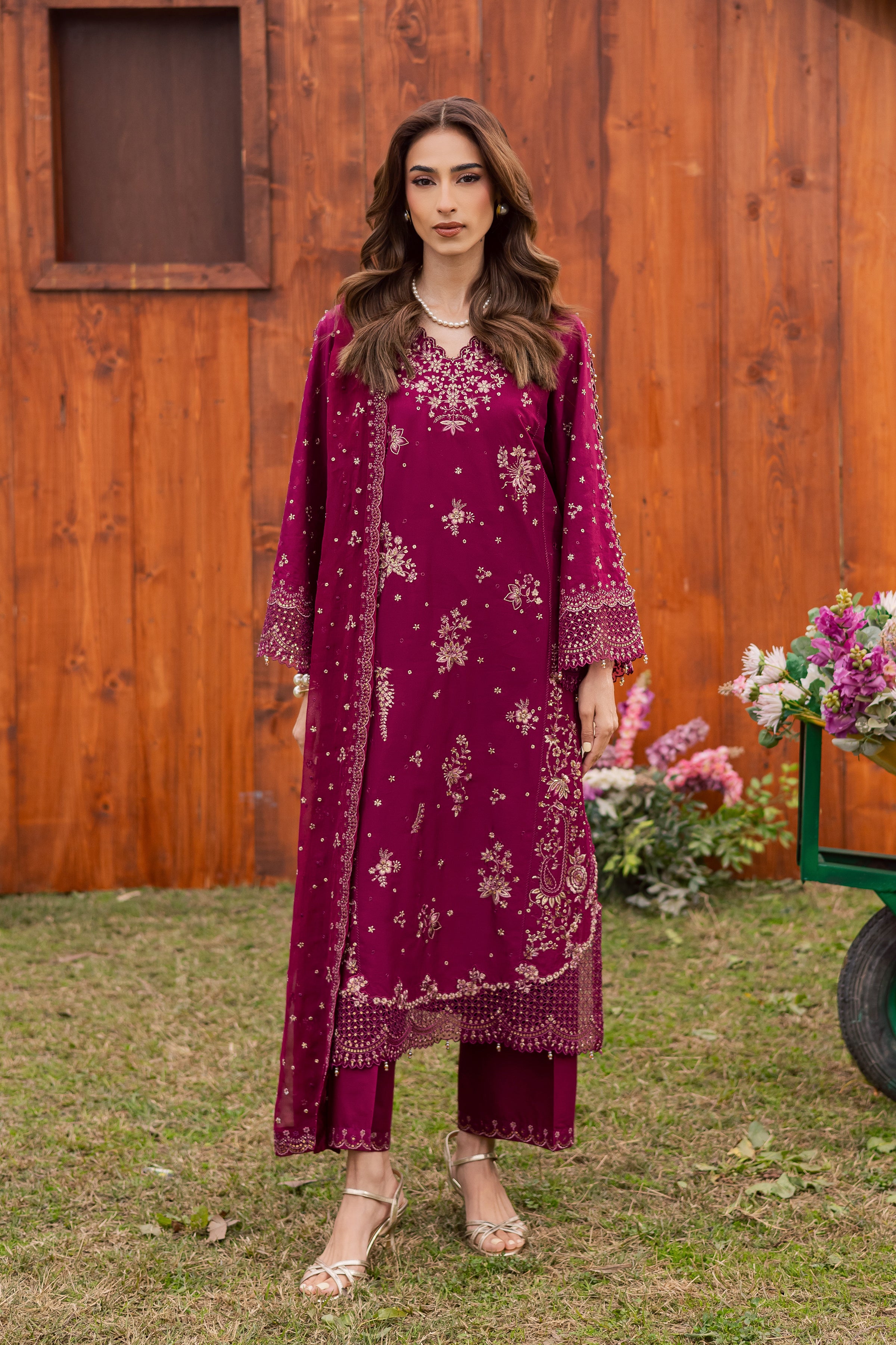 Rubba 3Pc - Festive Embroidered Lawn BATIKEID2026 BATIK XS / Deep Maroon / Pima Lawn-S / Deep Maroon / Pima Lawn-M / Deep Maroon / Pima Lawn-L / Deep Maroon / Pima Lawn-XL / Deep Maroon / Pima Lawn