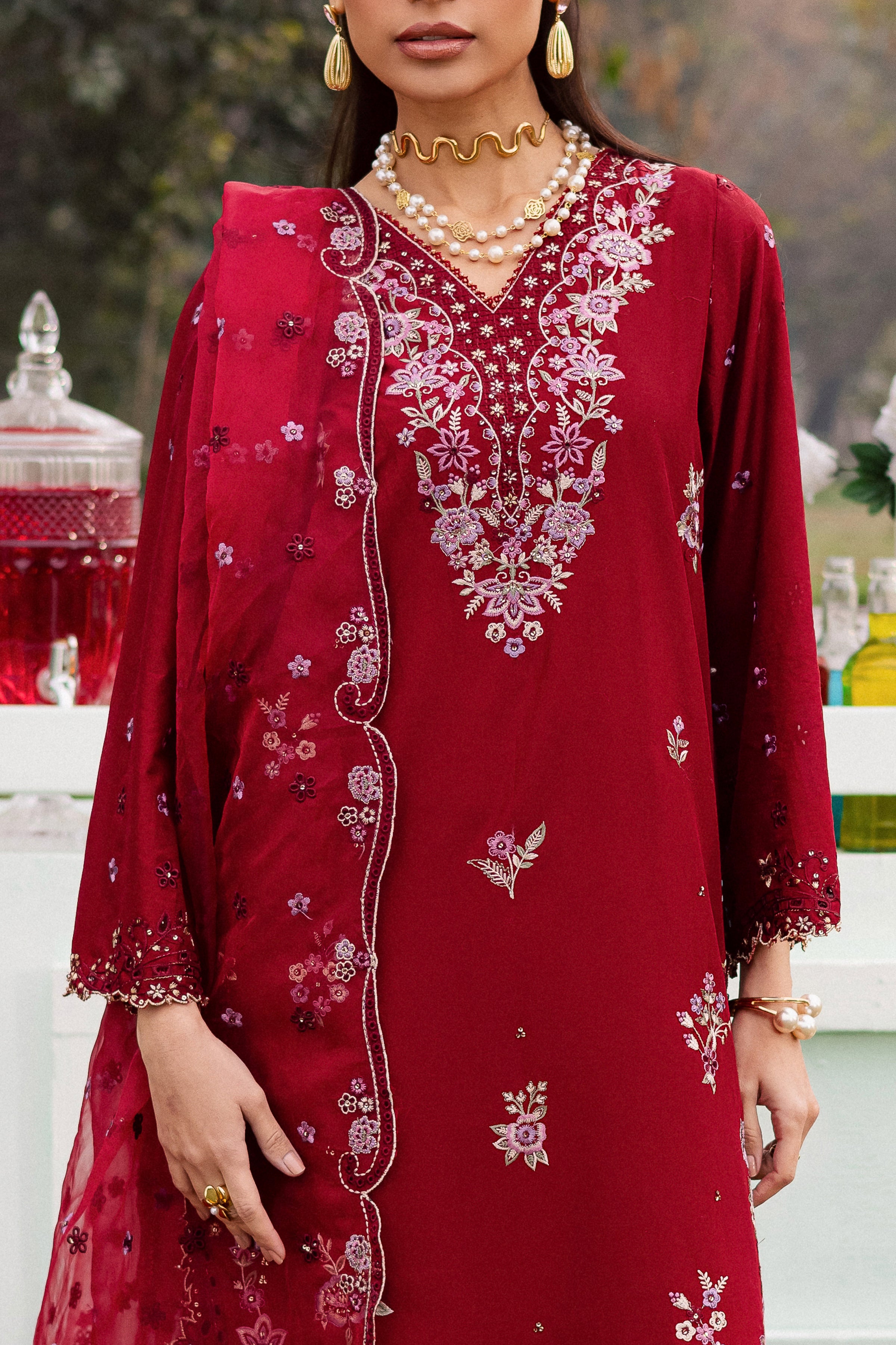 Ruby Ghazal 3Pc - Festive Embroidered Lawn BATIKEID2026 BATIK XS / Ruby / Pima Lawn-S / Ruby / Pima Lawn-M / Ruby / Pima Lawn-L / Ruby / Pima Lawn-XL / Ruby / Pima Lawn