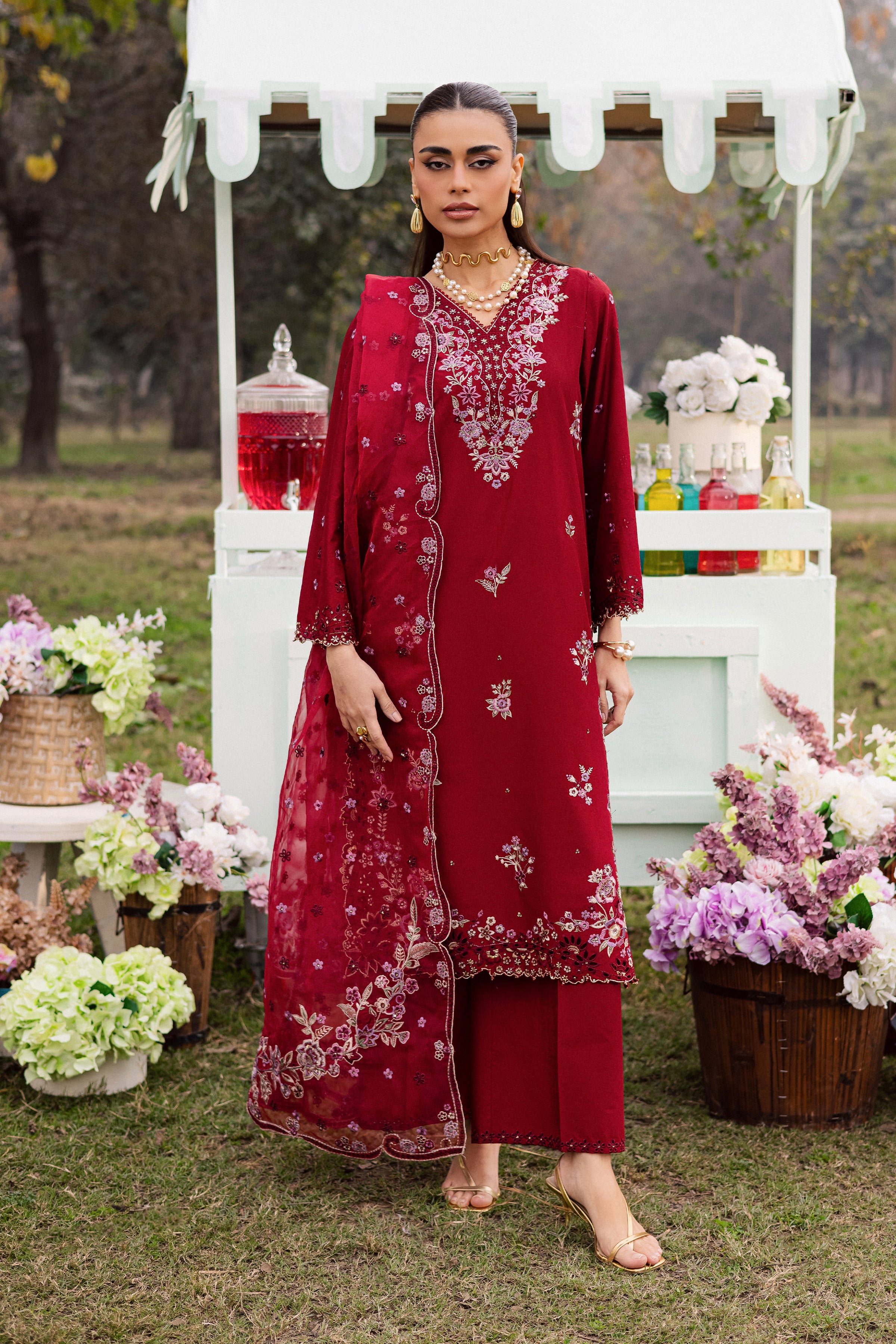 Ruby Ghazal 3Pc - Festive Embroidered Lawn BATIKEID2026 BATIK XS / Ruby / Pima Lawn-S / Ruby / Pima Lawn-M / Ruby / Pima Lawn-L / Ruby / Pima Lawn-XL / Ruby / Pima Lawn