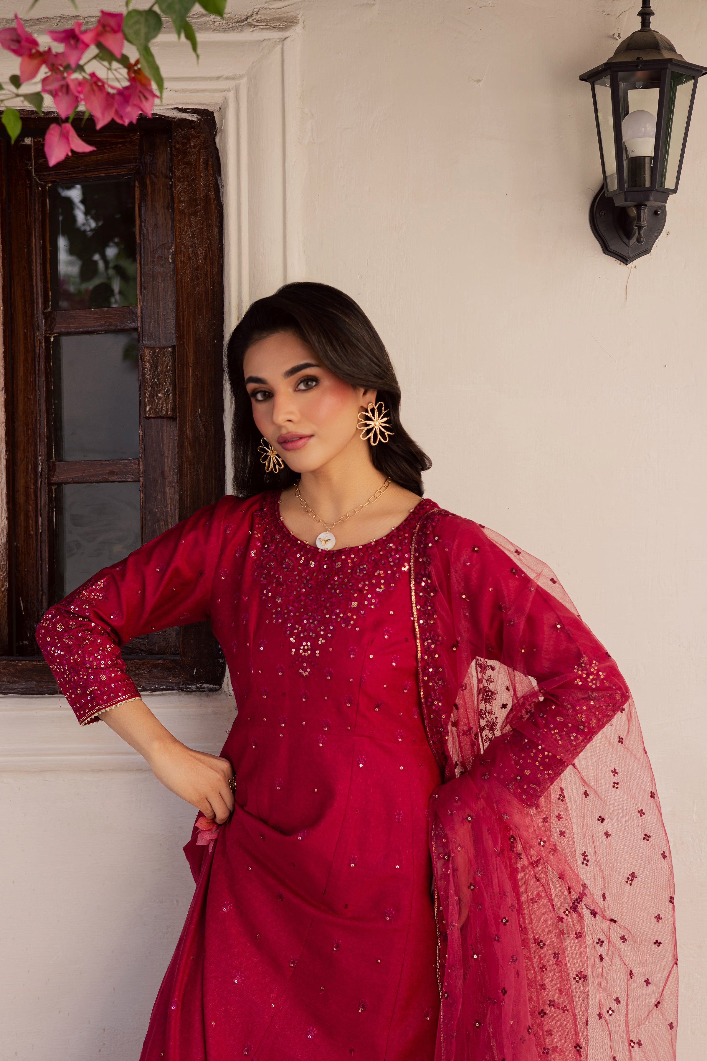 Rushan 3Pc - Embroidered Karandi Dress BATIK WINTER PRET 2025 BATIK XS / Fuschia Pink / Karandi-S / Fuschia Pink / Karandi-M / Fuschia Pink / Karandi-L / Fuschia Pink / Karandi-XL / Fuschia Pink / Karandi
