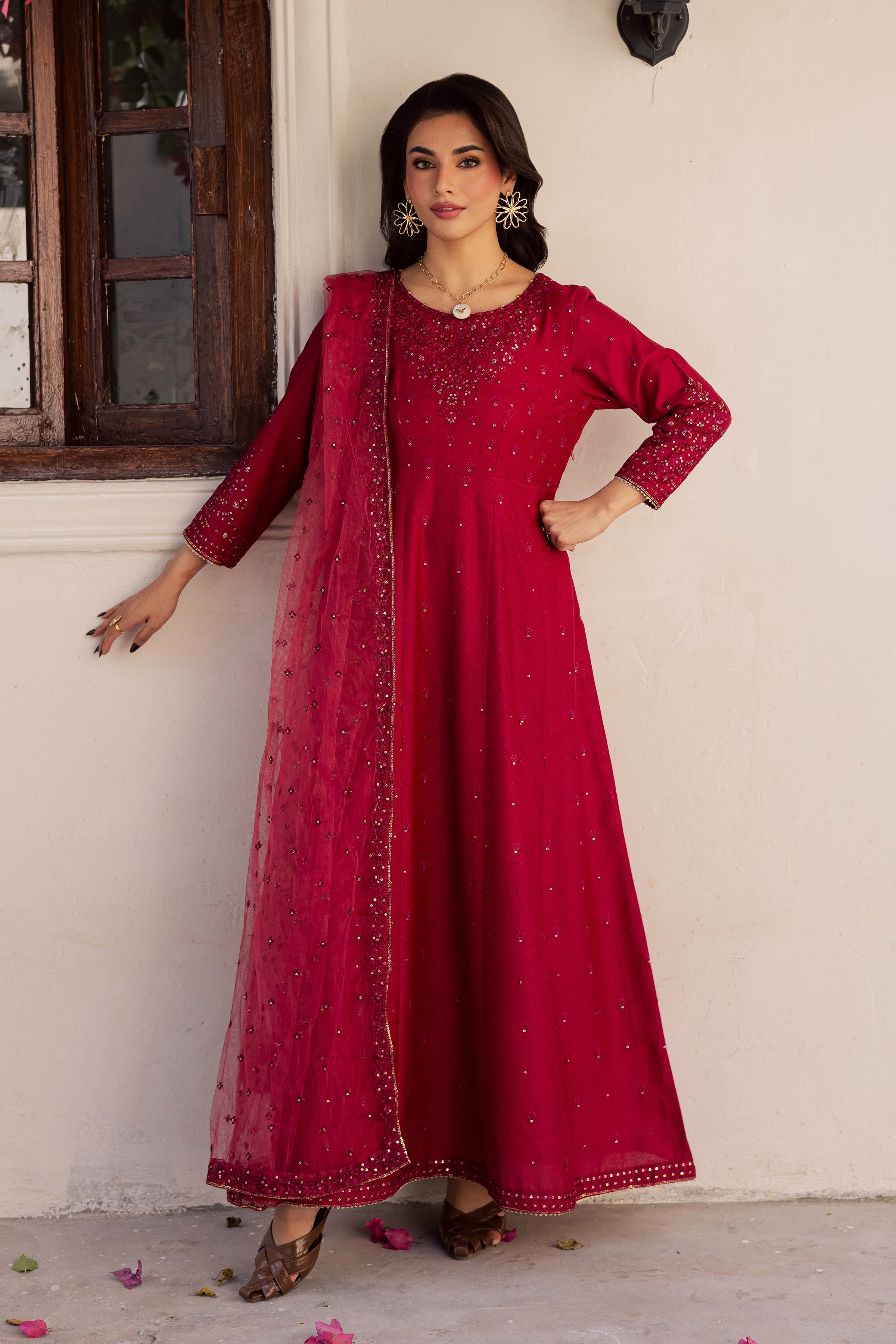 Rushan 3Pc - Embroidered Karandi Dress BATIK WINTER PRET 2025 BATIK XS / Fuschia Pink / Karandi-S / Fuschia Pink / Karandi-M / Fuschia Pink / Karandi-L / Fuschia Pink / Karandi-XL / Fuschia Pink / Karandi