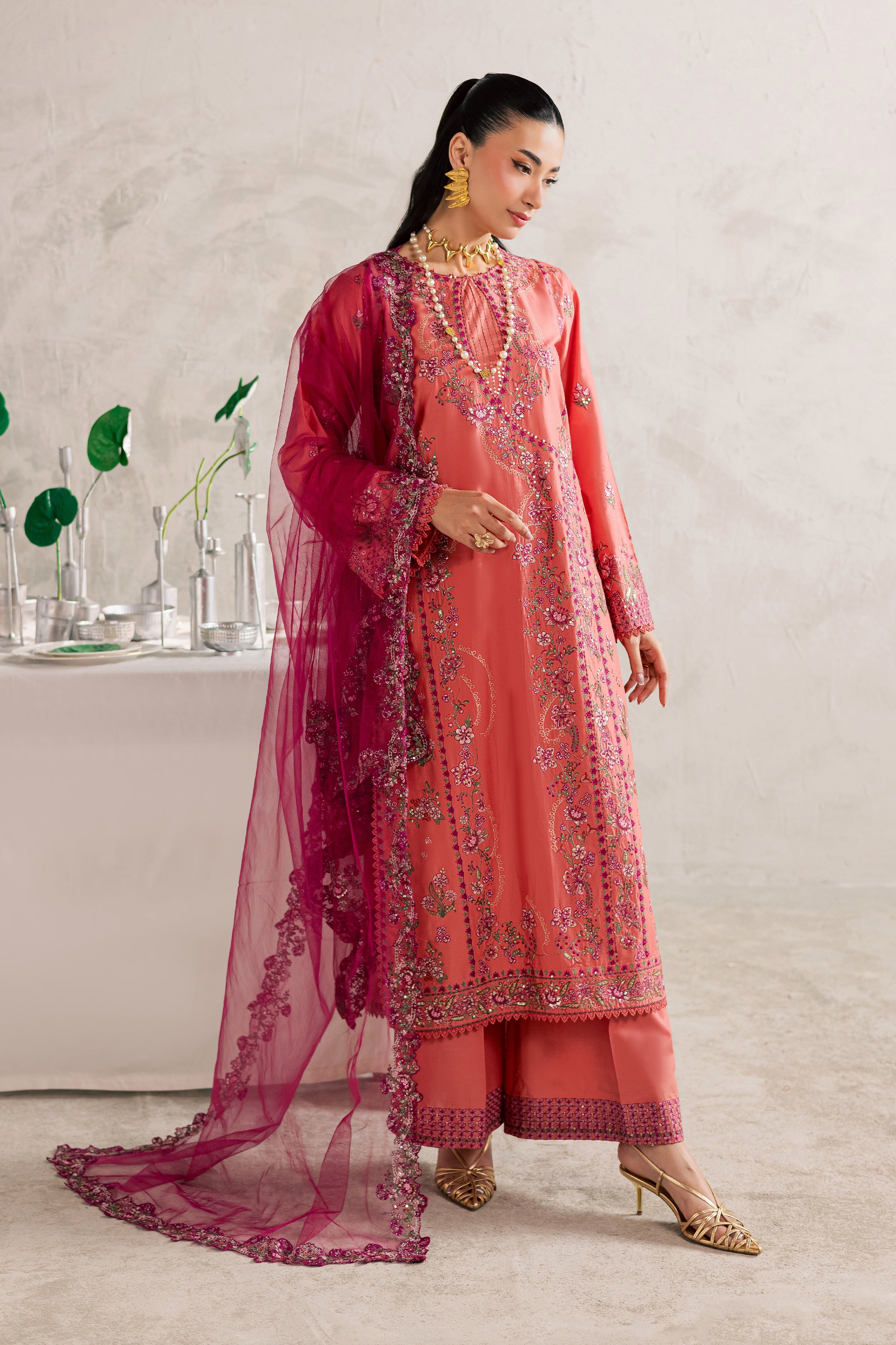 Rust Nazneen 3Pc - Festive Embroidered Lawn BATIKEID2026 BATIK XS / Mineral Red / Pima Lawn-S / Mineral Red / Pima Lawn-M / Mineral Red / Pima Lawn-L / Mineral Red / Pima Lawn-XL / Mineral Red / Pima Lawn