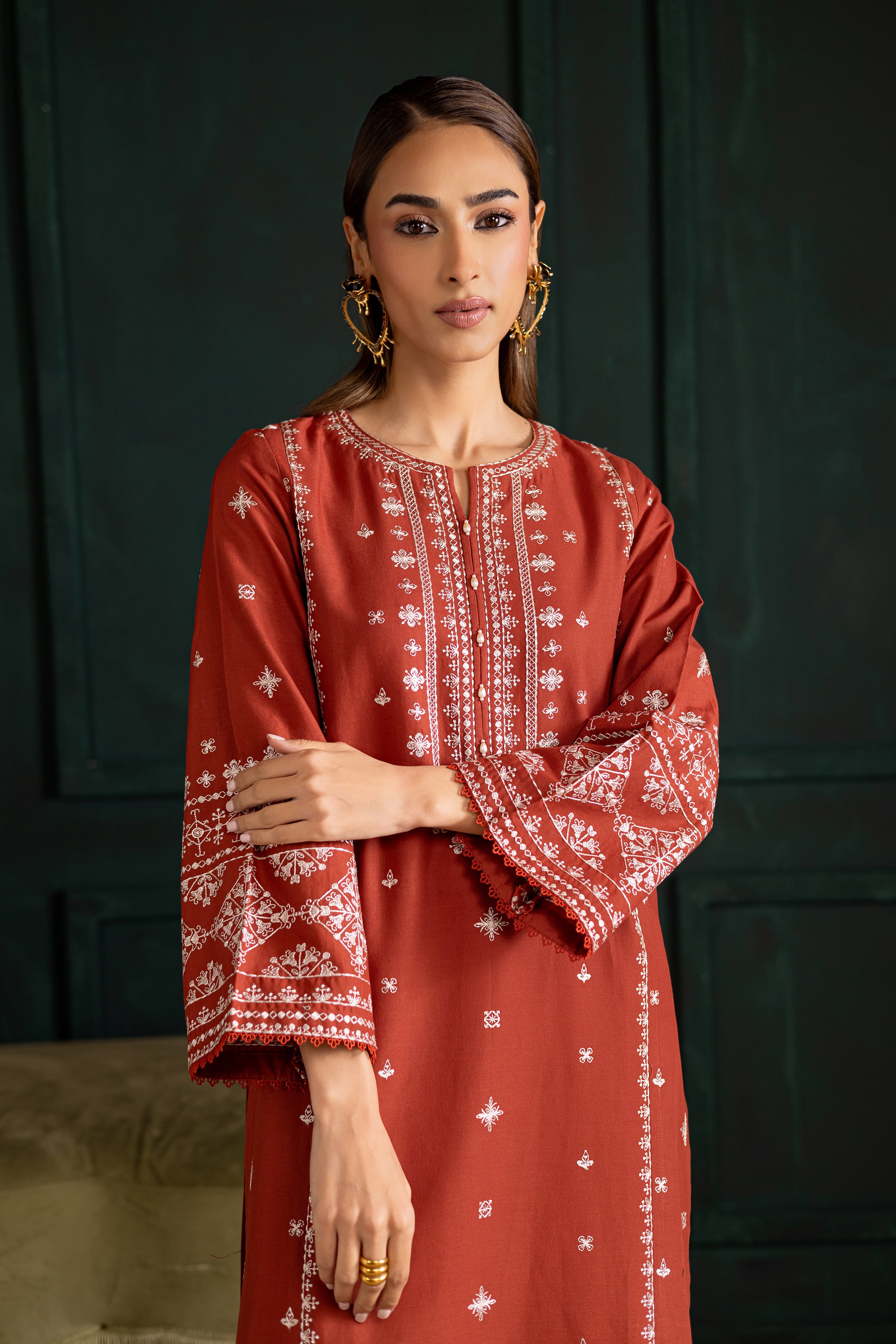 Rusty Dusty 2Pc - Embroidered Khaddar Dress BATIK WINTER PRET 2025 BATIK XS / Rust / Khaddar-S / Rust / Khaddar-M / Rust / Khaddar-L / Rust / Khaddar-XL / Rust / Khaddar
