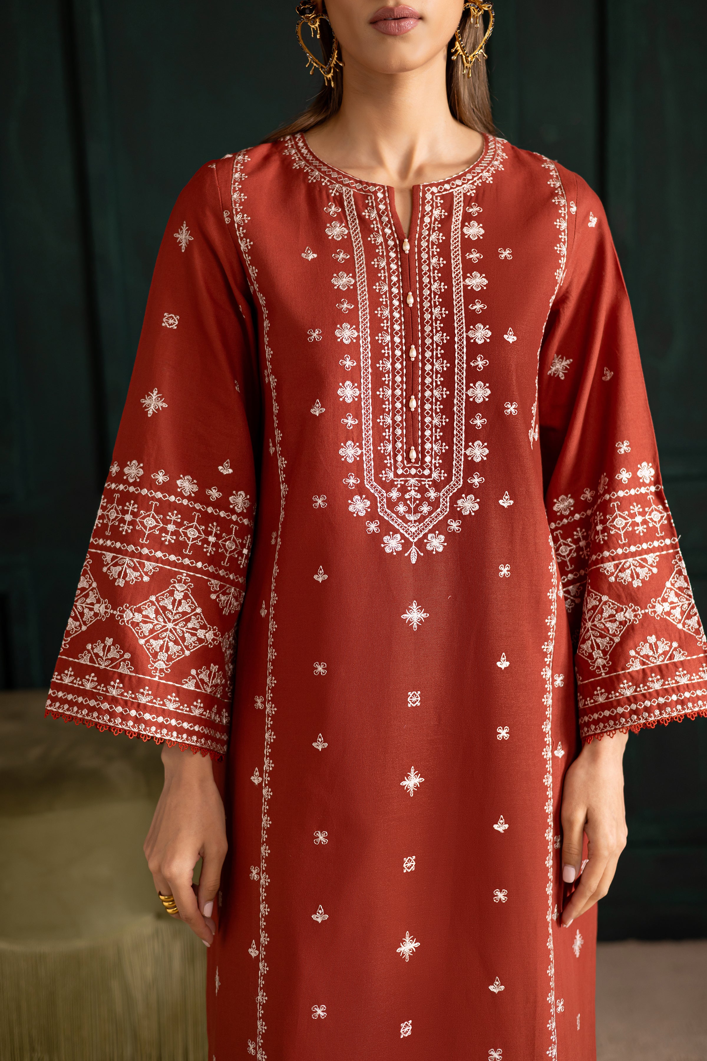 Rusty Dusty 2Pc - Embroidered Khaddar Dress BATIK WINTER PRET 2025 BATIK XS / Rust / Khaddar-S / Rust / Khaddar-M / Rust / Khaddar-L / Rust / Khaddar-XL / Rust / Khaddar