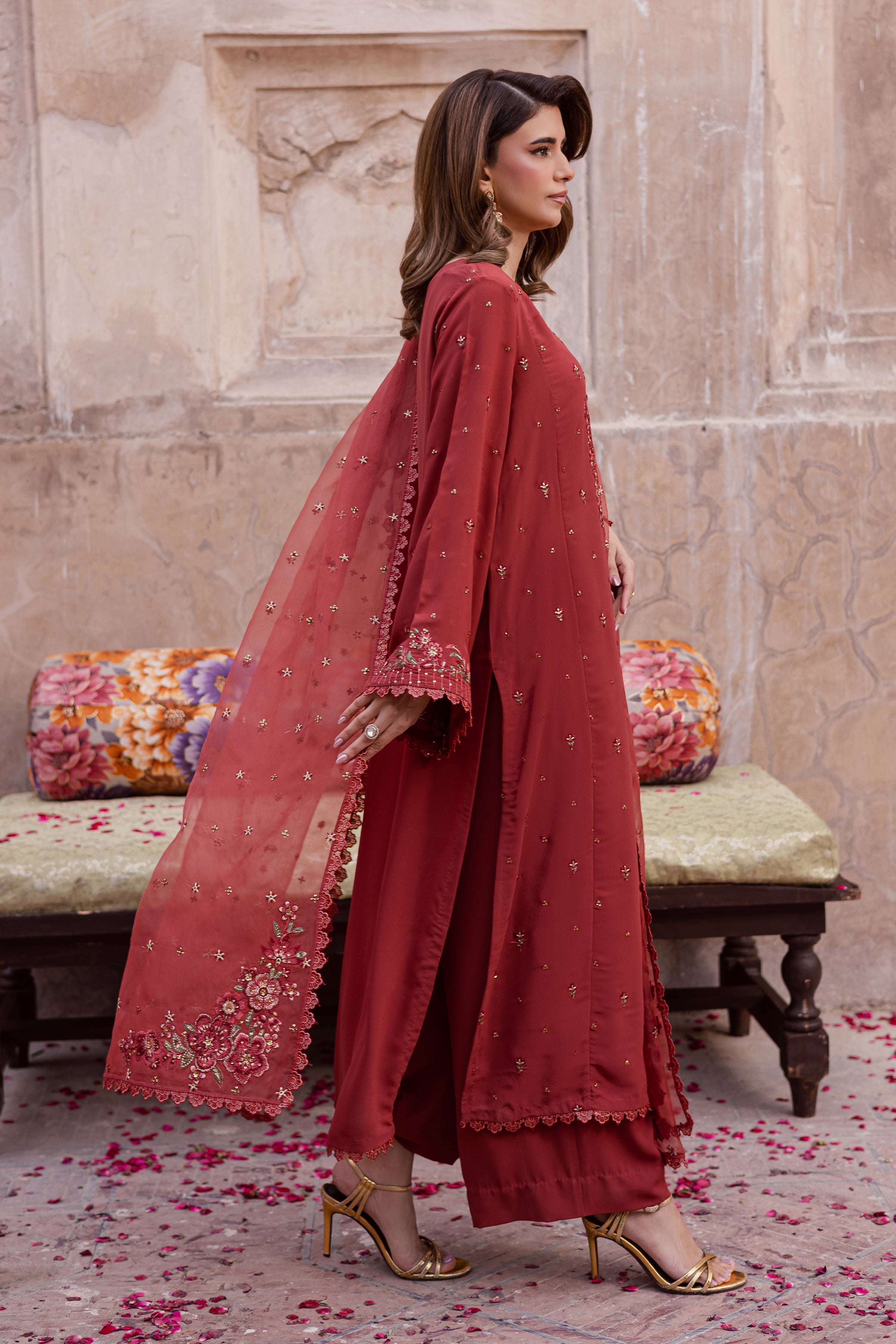 Rusty Iris 3pc - Festive Luxe Pret BATIKSTUDIO2025 BATIK S / Rust / Georgette-M / Rust / Georgette-L / Rust / Georgette